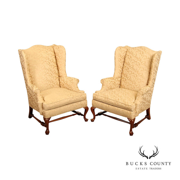 Queen Anne Style Pair of Mahogany Wingback Armchairs