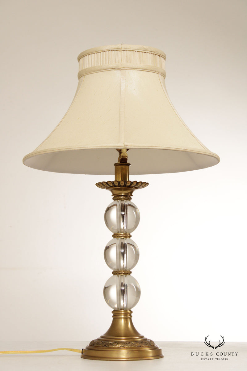 Decorative Crafts Pair of 'Celestial' Crystal and Brass Table Lamps
