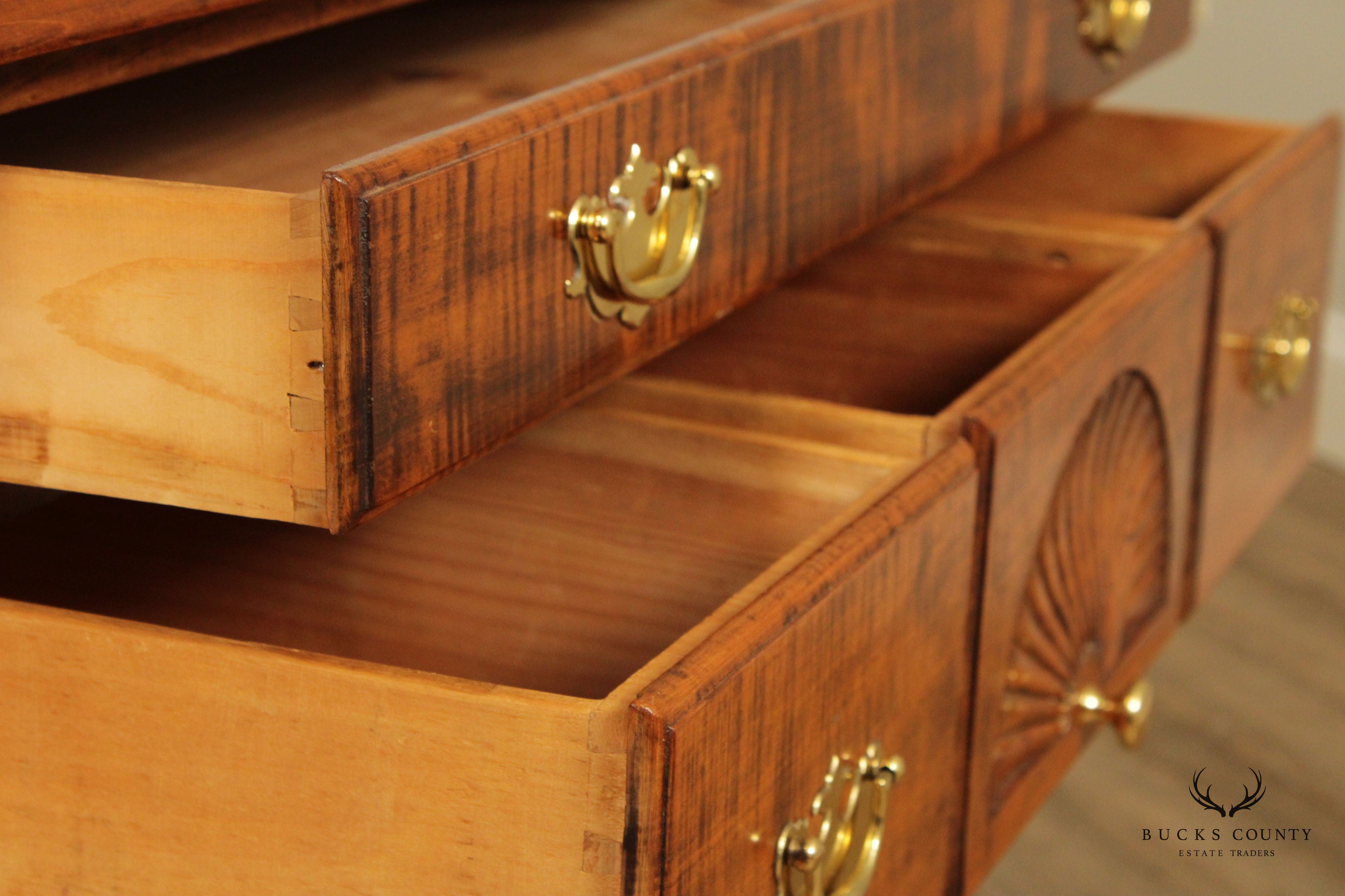 Hand Crafted Queen Anne Style Tiger Maple Lowboy