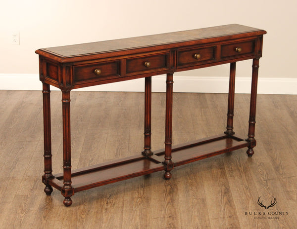 Rustic European Style Marble Top Narrow Two-Drawer Console Table