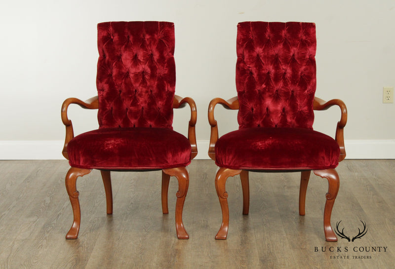 Vintage Pair Custom Quality Walnut Queen Anne Armchairs