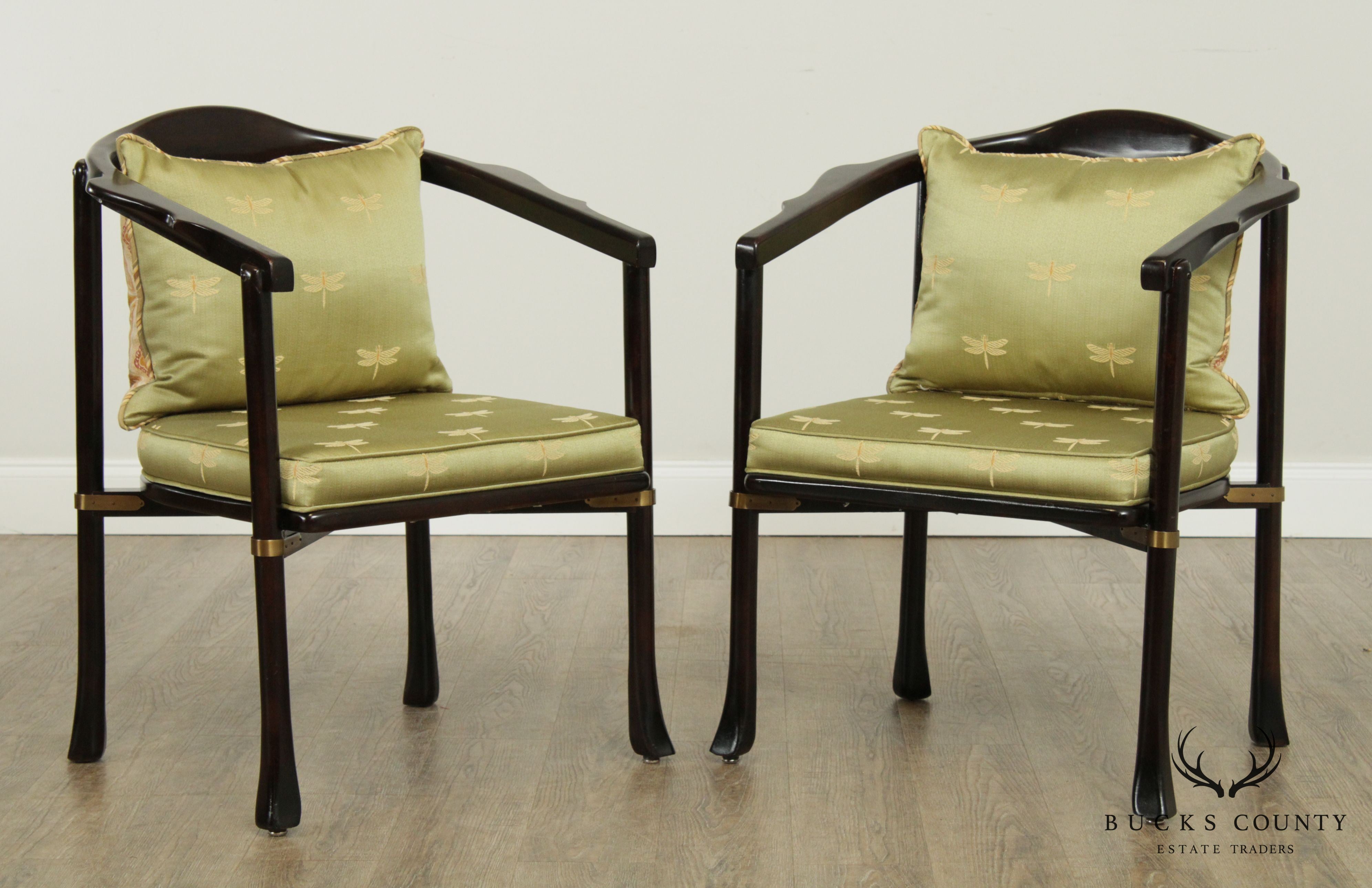 Century Mid Century Asian Inspired Pair Ebony Armchairs