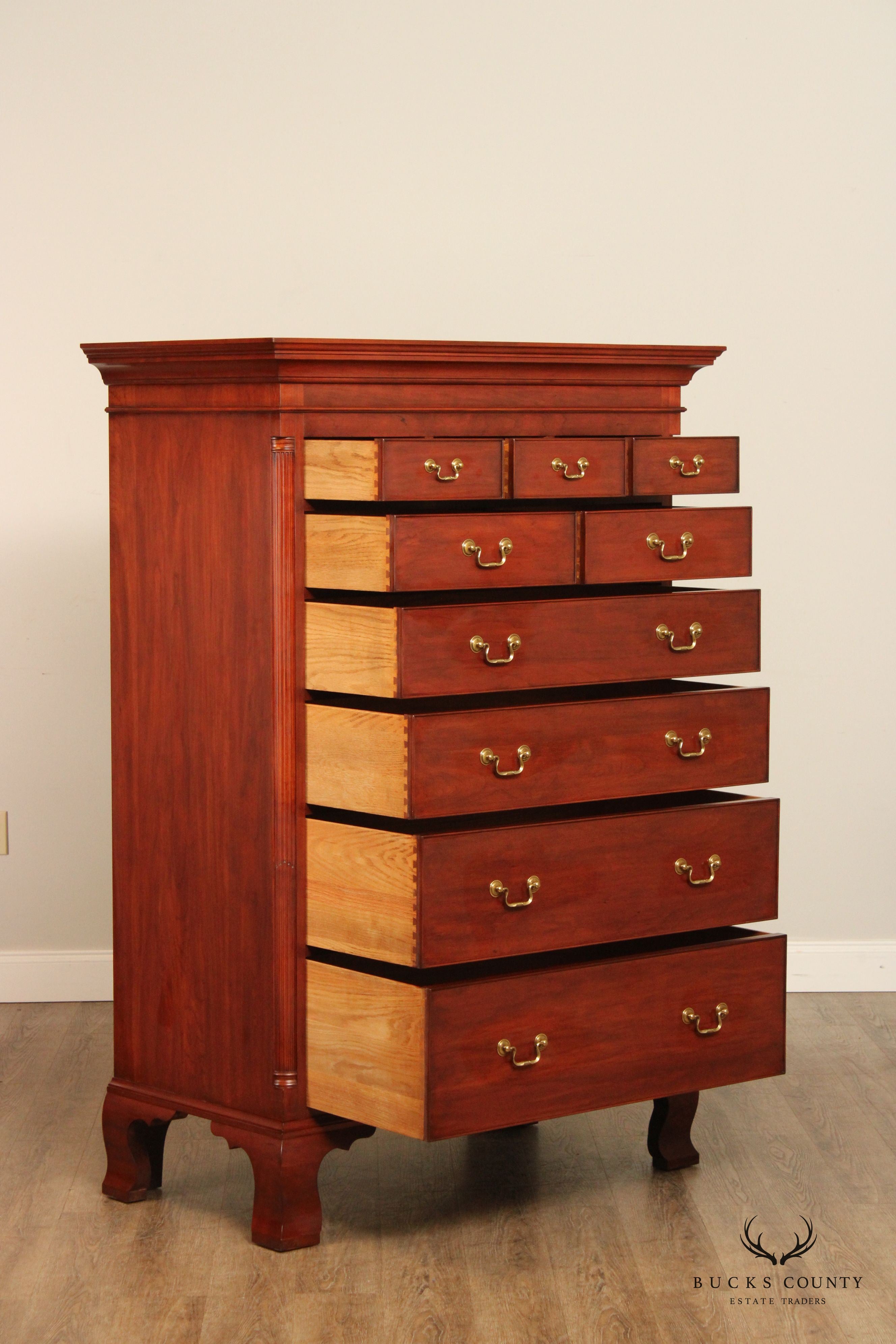 Henkel Harris Chippendale Style Cherry High Chest of Drawers