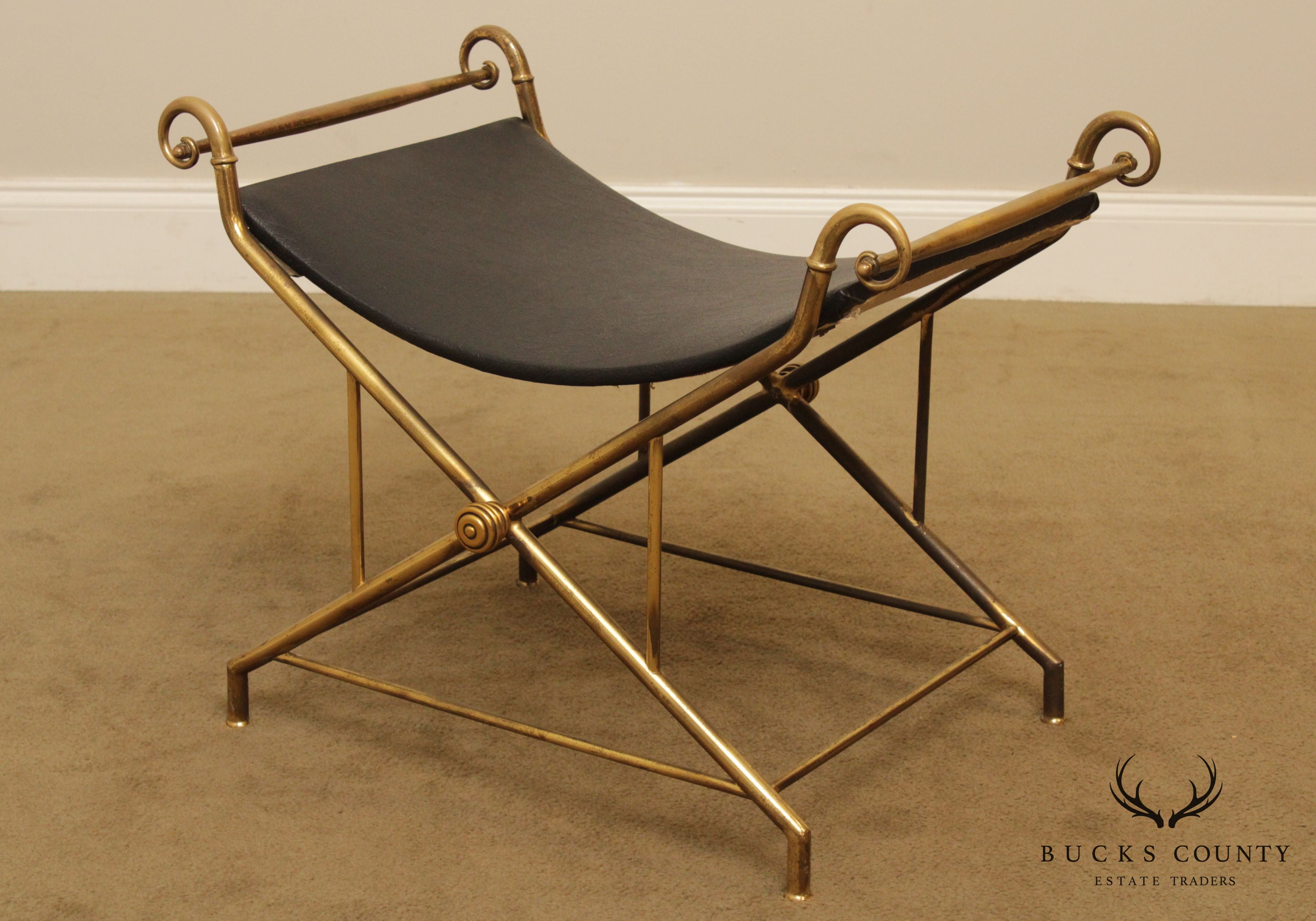 Mid Century Italian Brass X Base Curule Bench or Stool