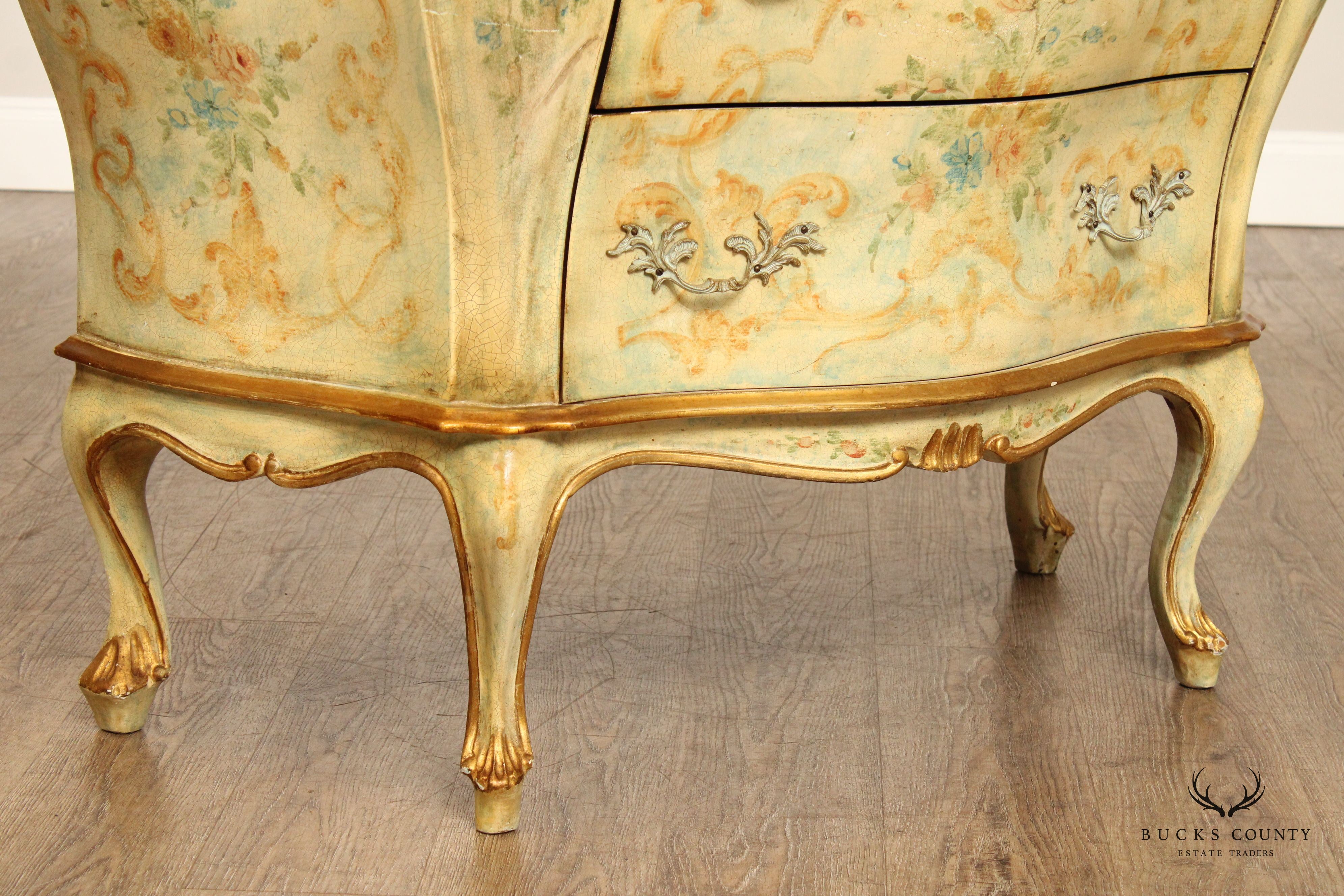 Italian Louis XV Style Paint Decorated Bombe Chest