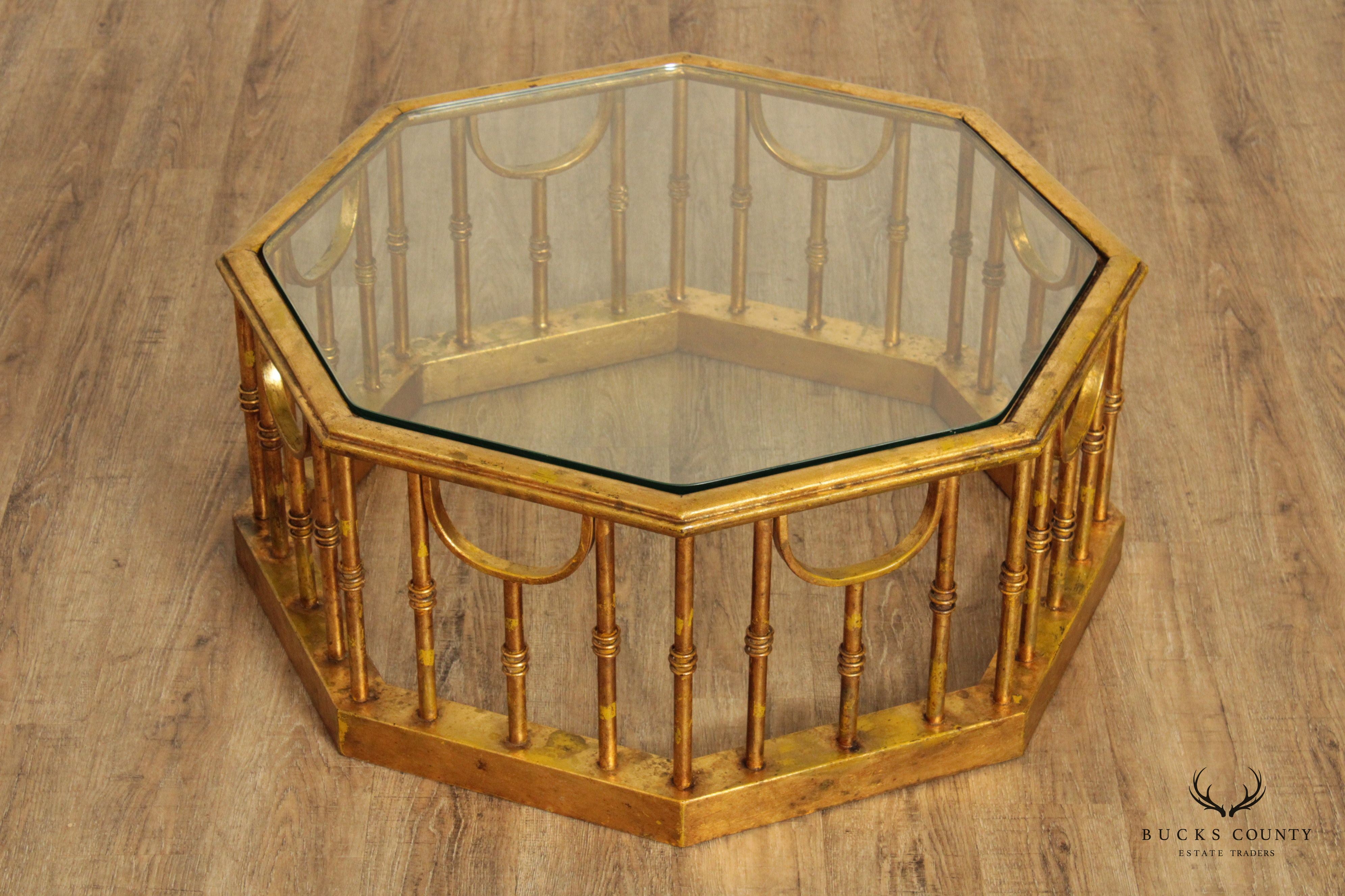 Hollywood Regency Gilt Iron Octagonal Coffee Table