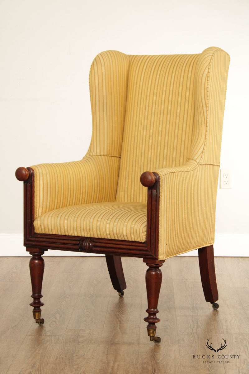 Antique English Regency Mahogany Library Wing Chair