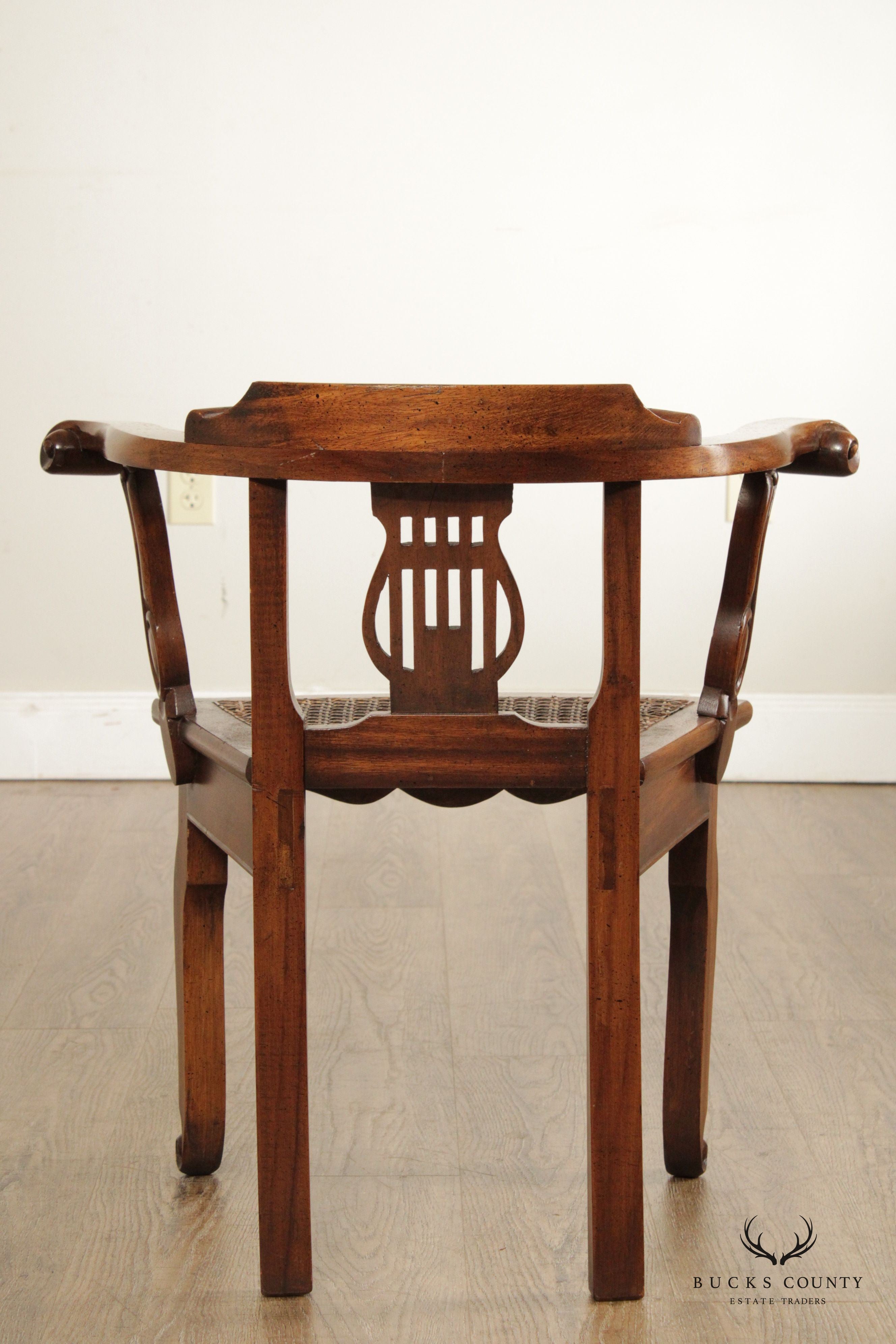 Anglo Indian Padauk Wood Cane Seat Armchair