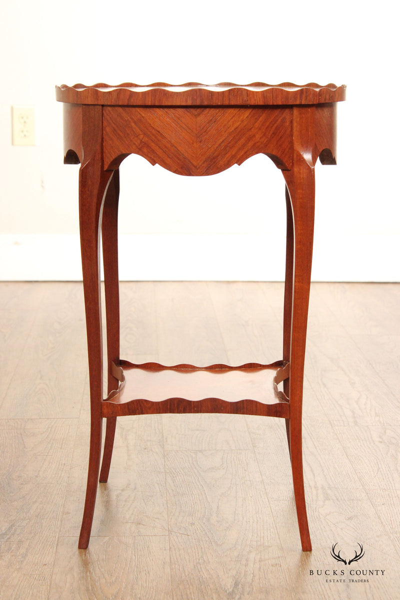 French Louis XV Style Round Inlaid Walnut Side Table