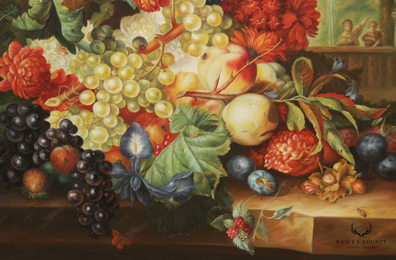 20th C. Floral and Fruit Still Life Original Oil Painting