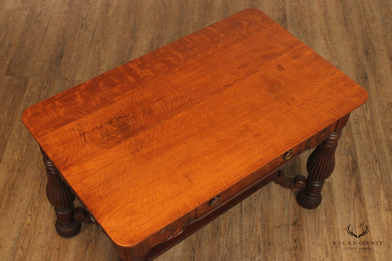Antique Victorian Oak Writing Desk or Small Library Table