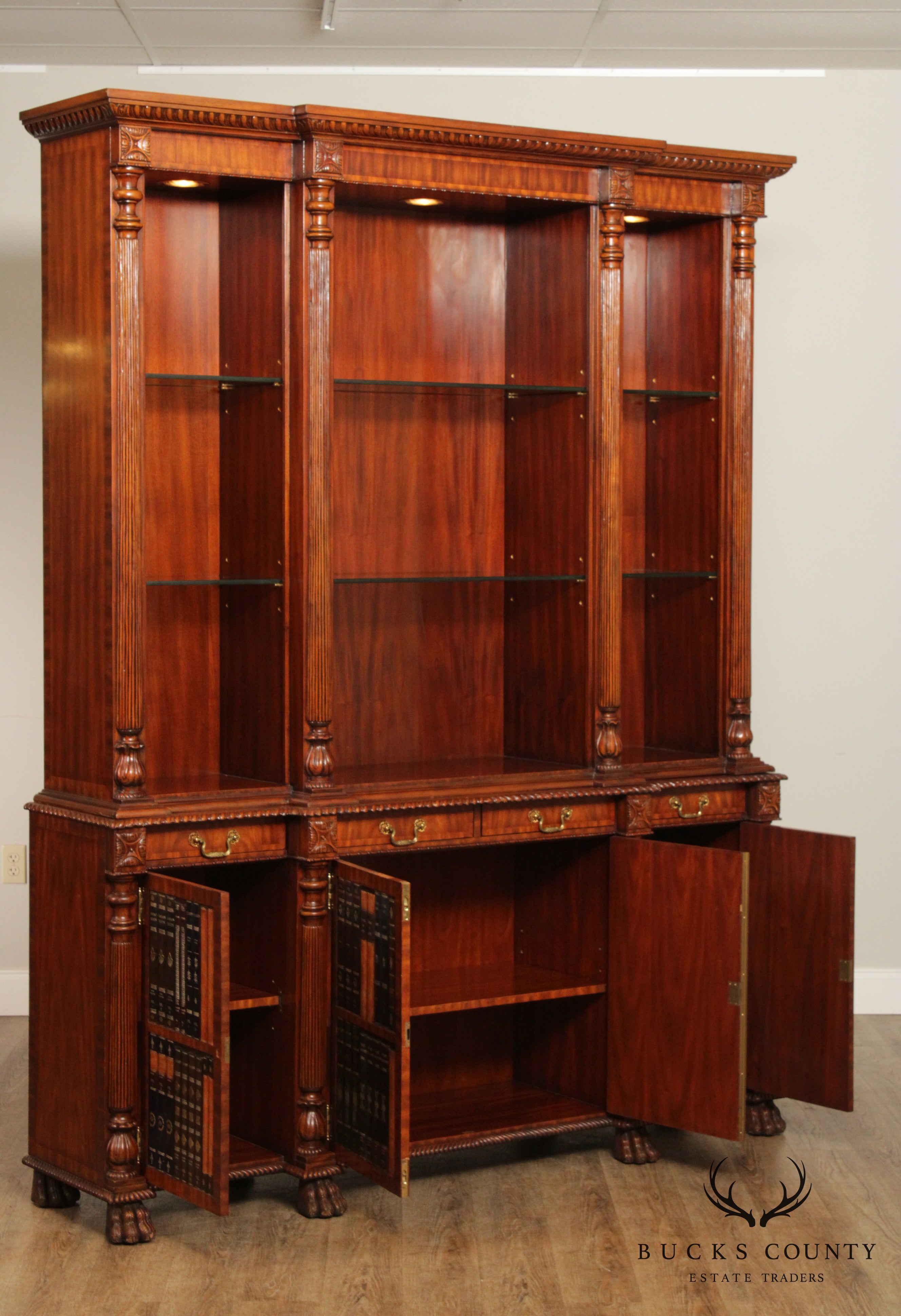 Maitland Smith Regency Style Large Mahogany Bookcase Breakfront