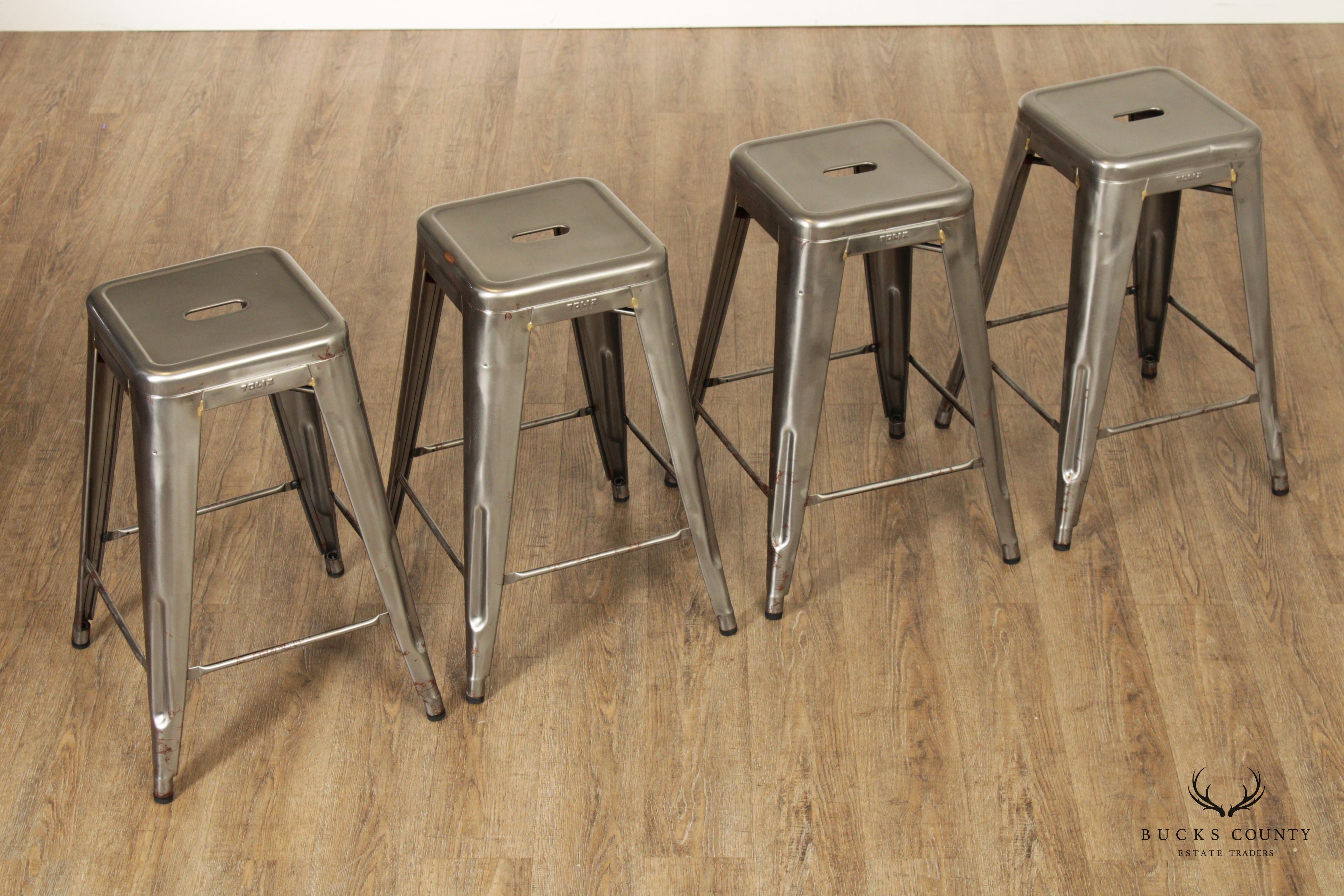 Tolix Industrial Style Set of Four Galvanized Steel Counter Stools