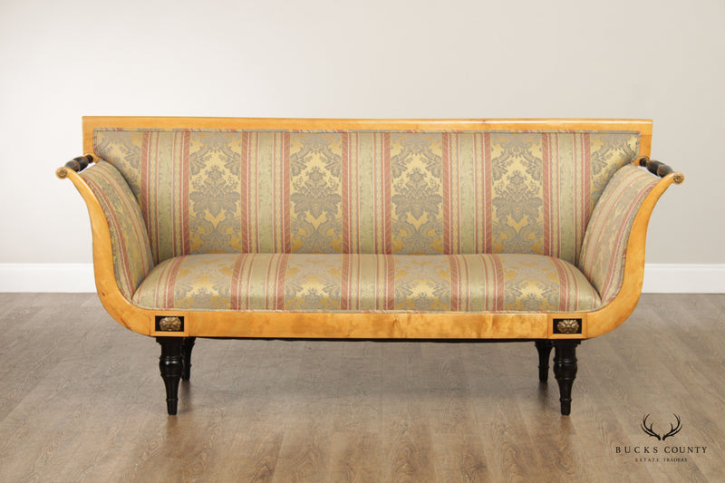Antique Biedermeier Style Custom Upholstered Settee Sofa