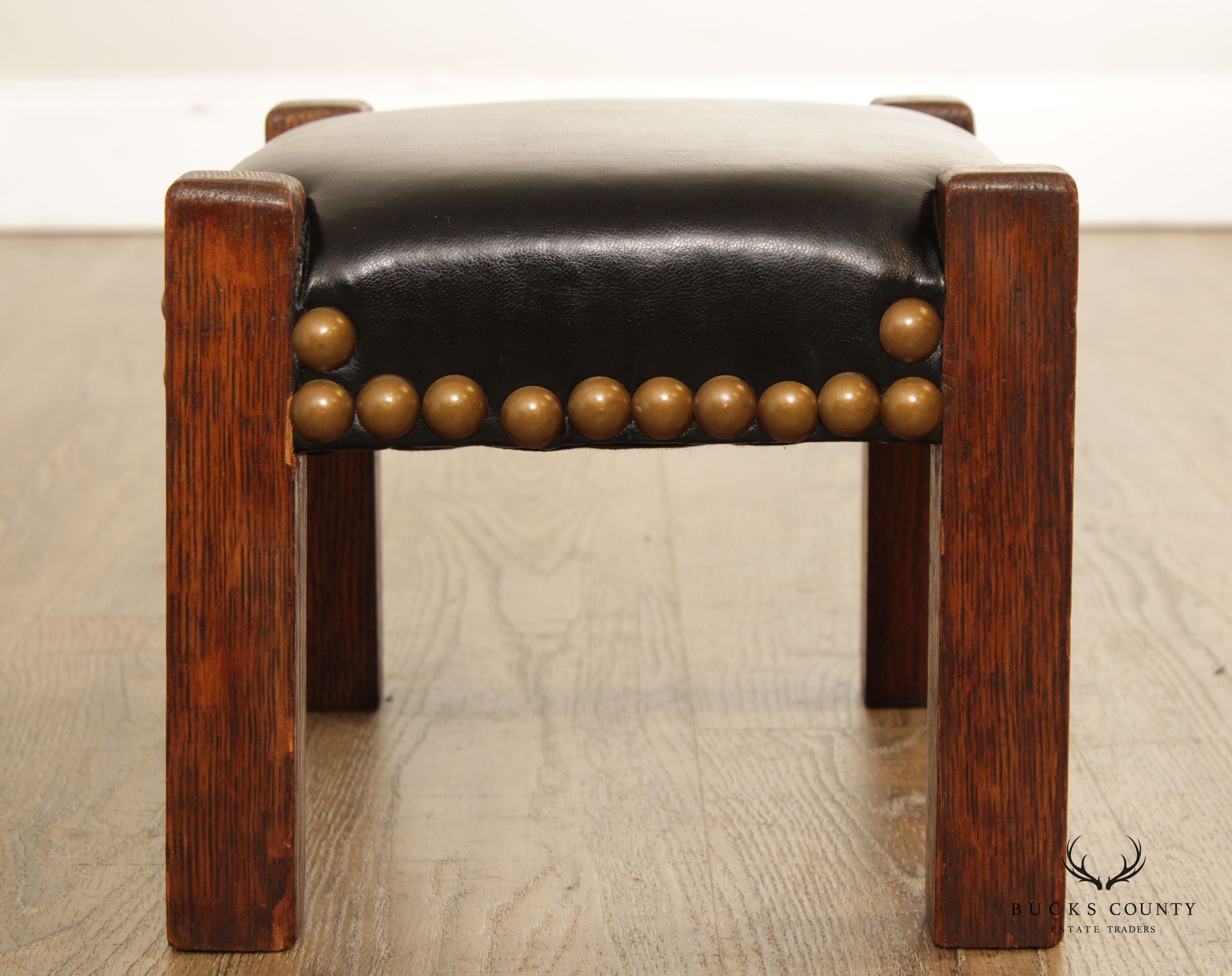 Mission Style Antique Oak and Leather Foot Stool