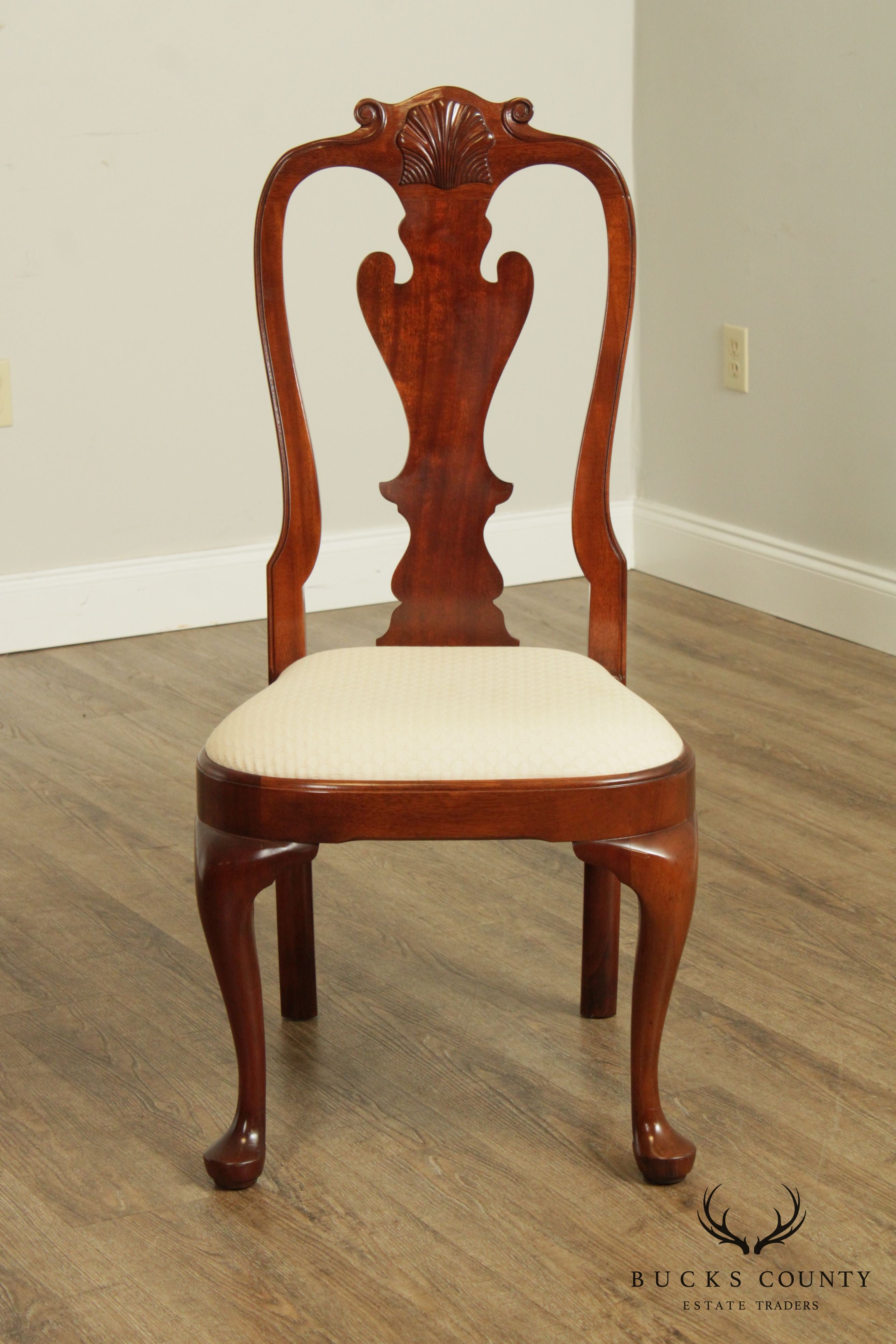 Stickley Mahogany Set 8 Queen Anne Style Dining Chairs