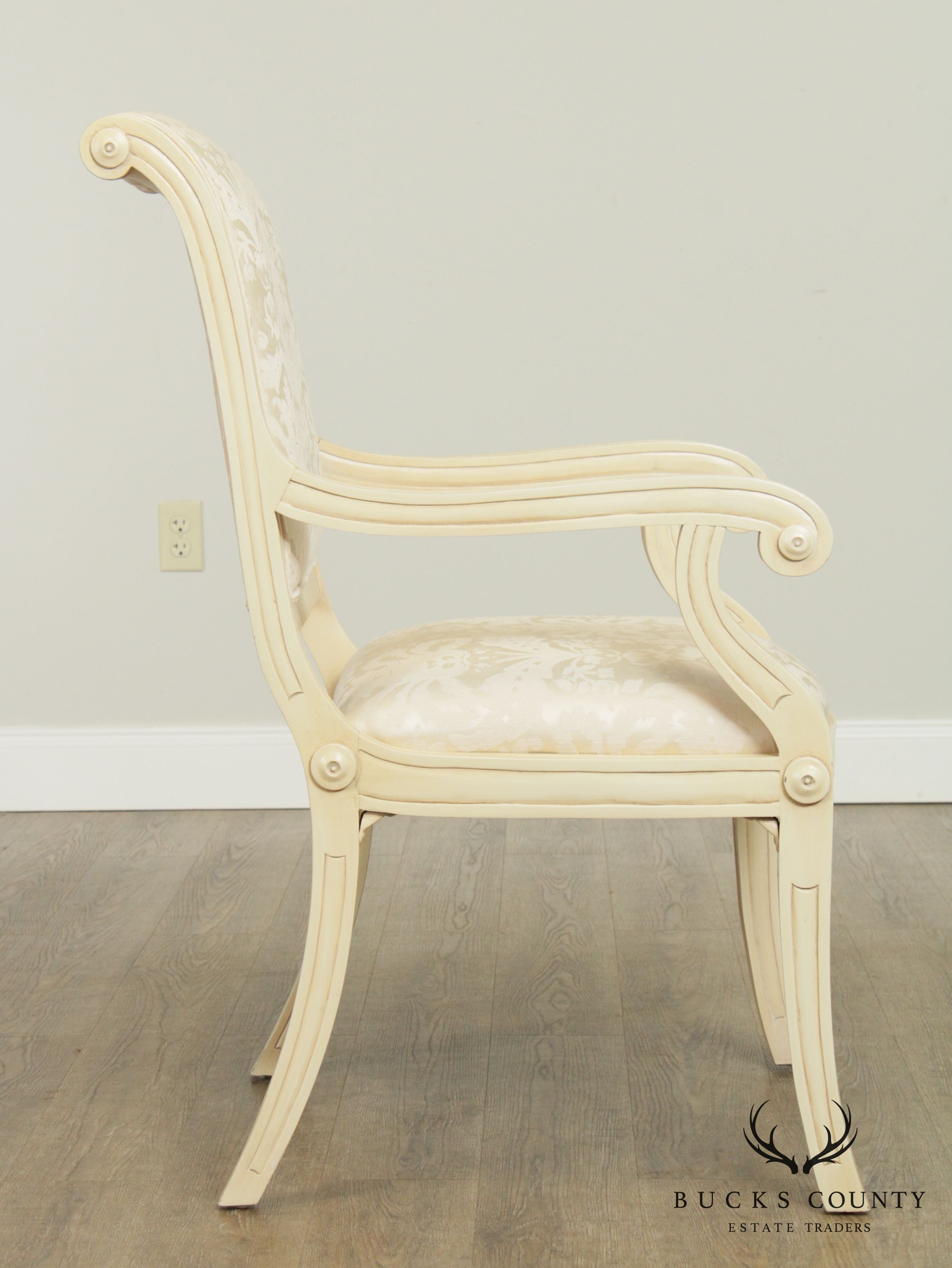 Andre Originals Custom Cream Painted & Upholstered Set 6 Regency Armchairs