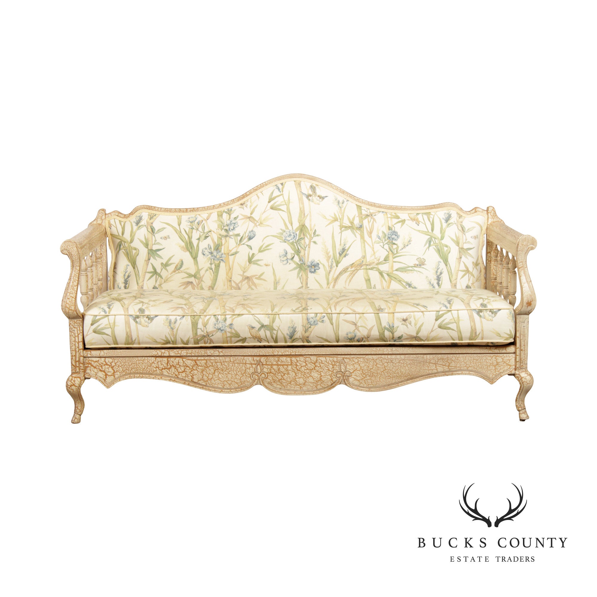 Robb And Stucky French Country Style Crackle Painted Wood Frame Sofa