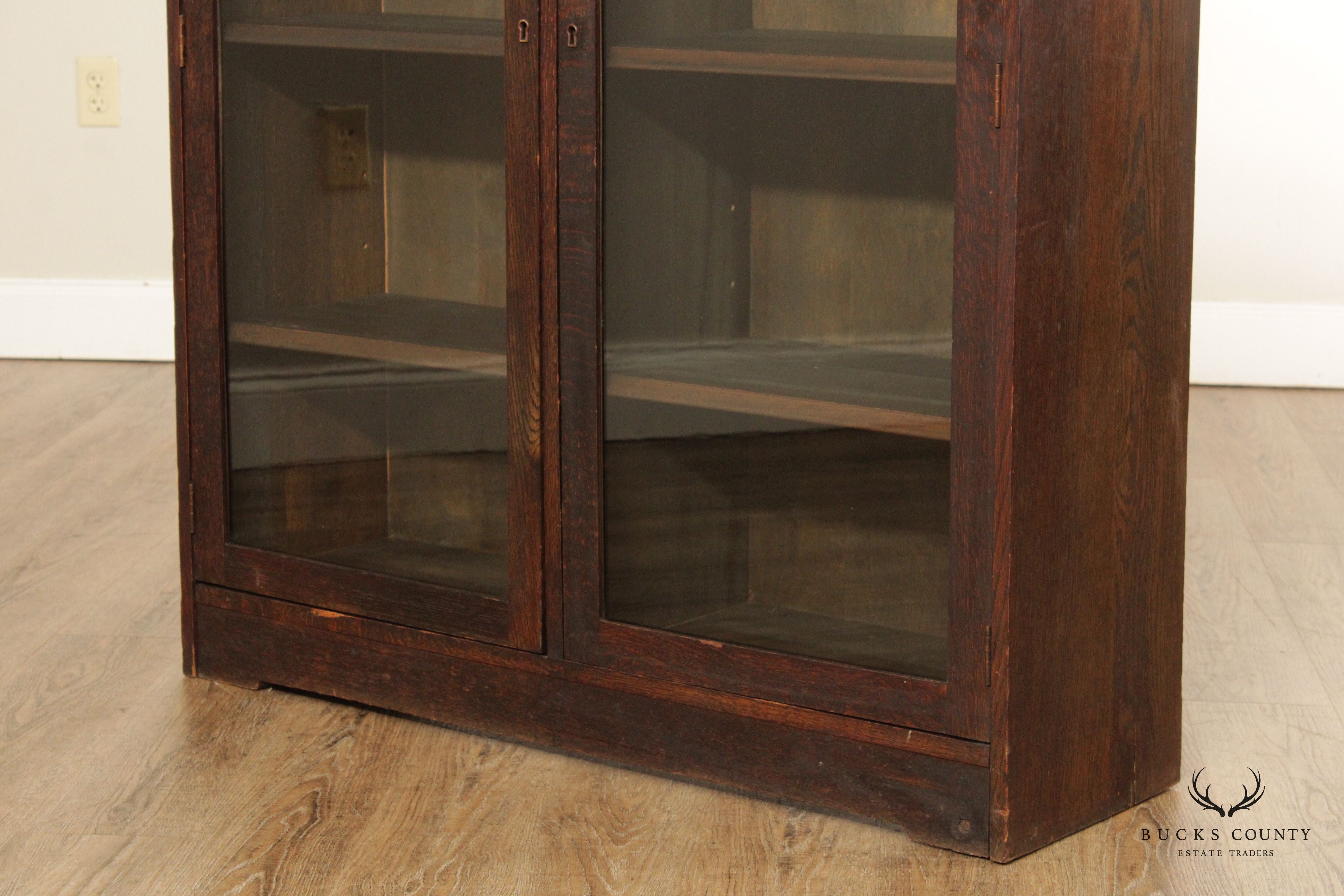 Antique Arts & Crafts Mission Oak Two-Door Bookcase