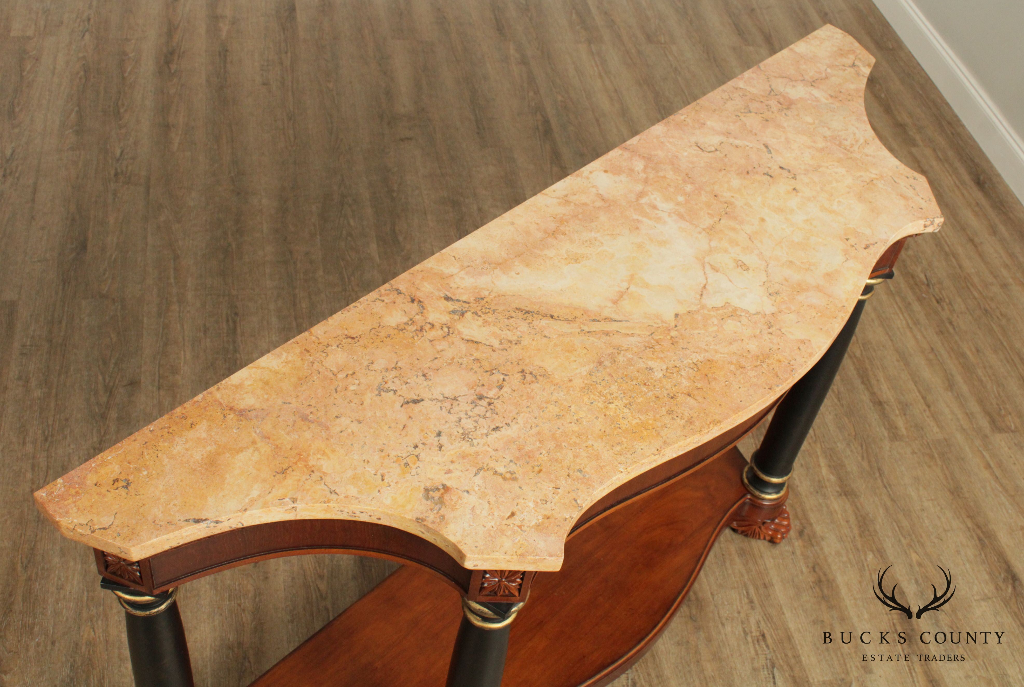 Quality Empire Style Serpentine Marble Top Console Table