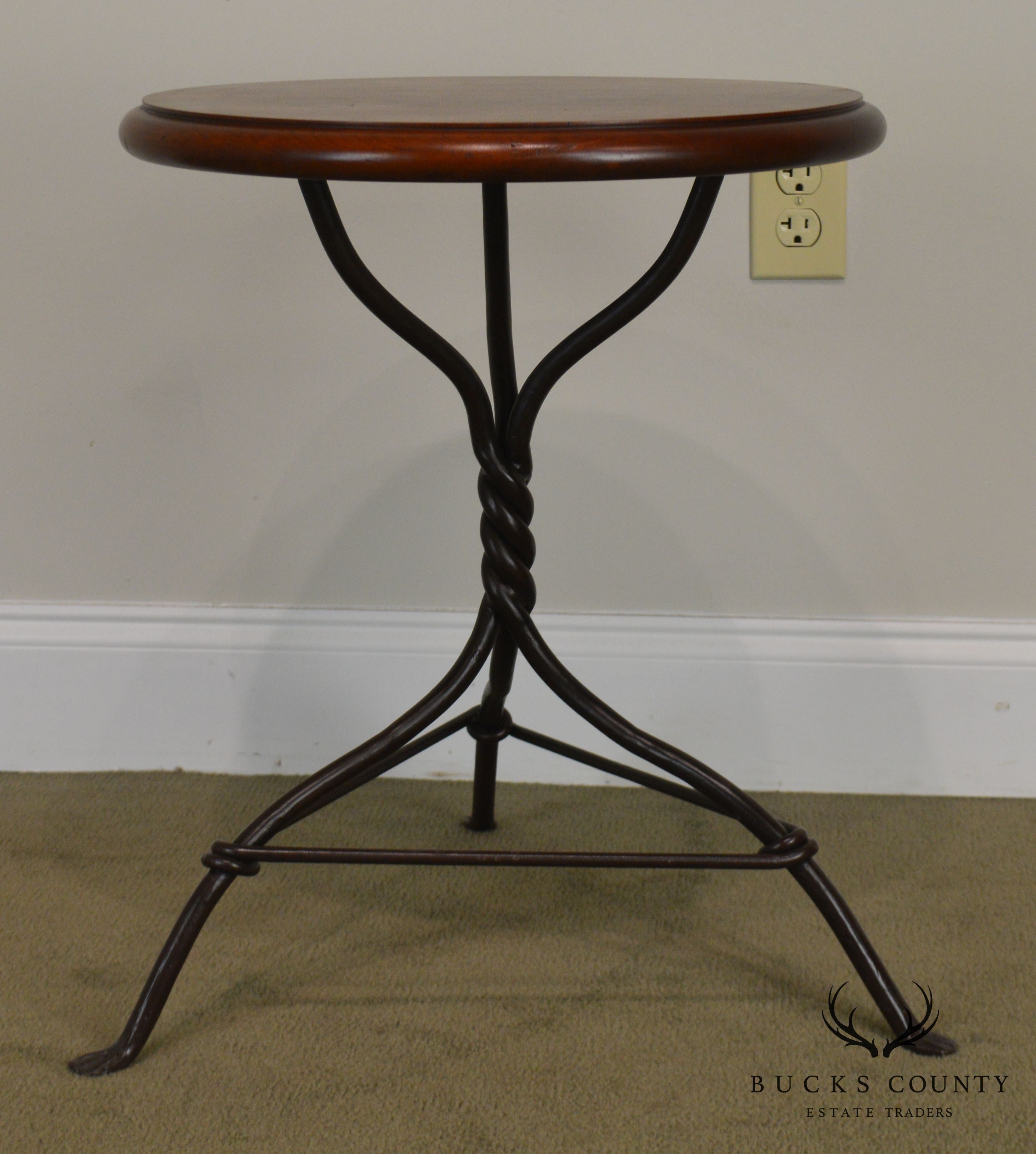 Charleston Forge Pair Twist Iron Base Round Cherry Top Side Tables