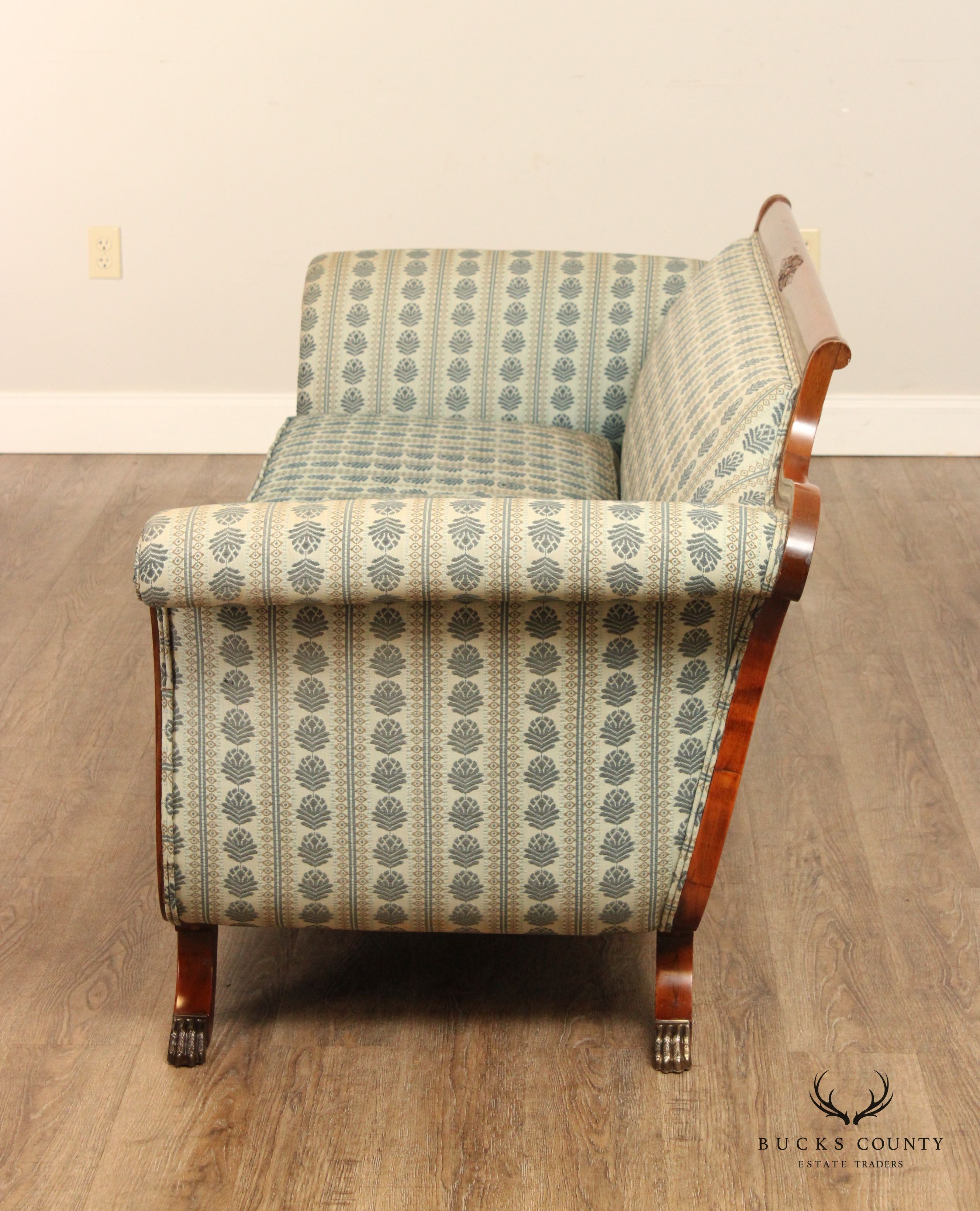Duncan Phyfe Style Vintage Carved Mahogan Sofa