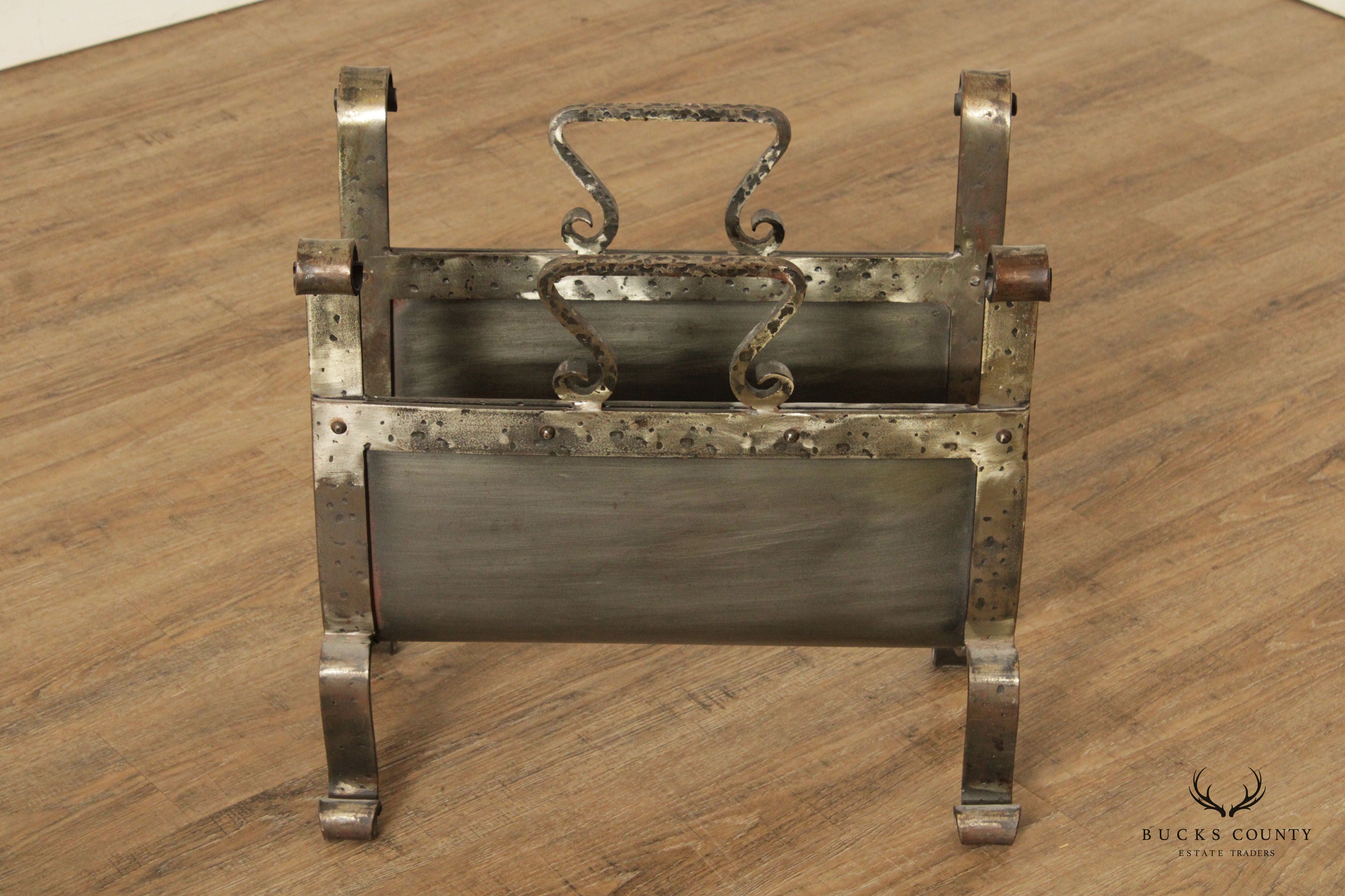 Arts & Crafts Style Polished Steel Firewood Holder