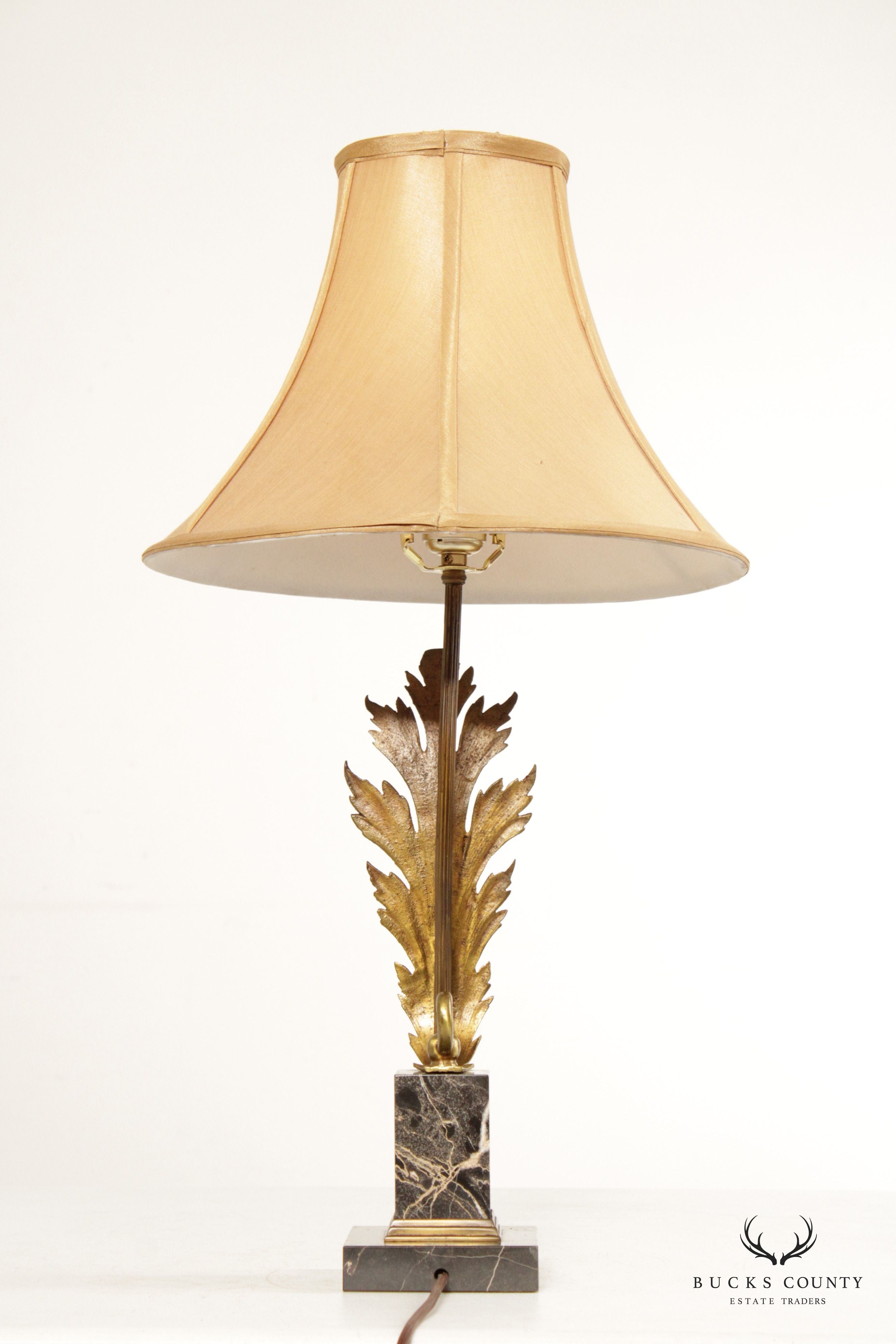 Acanthus Bronze and Marble Table Lamp with Shade