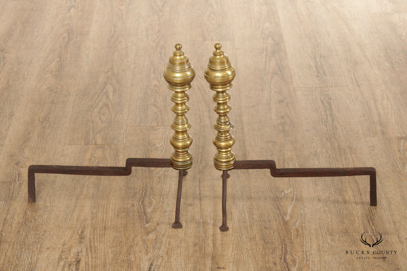 Antique Empire Pair of Brass Andirons