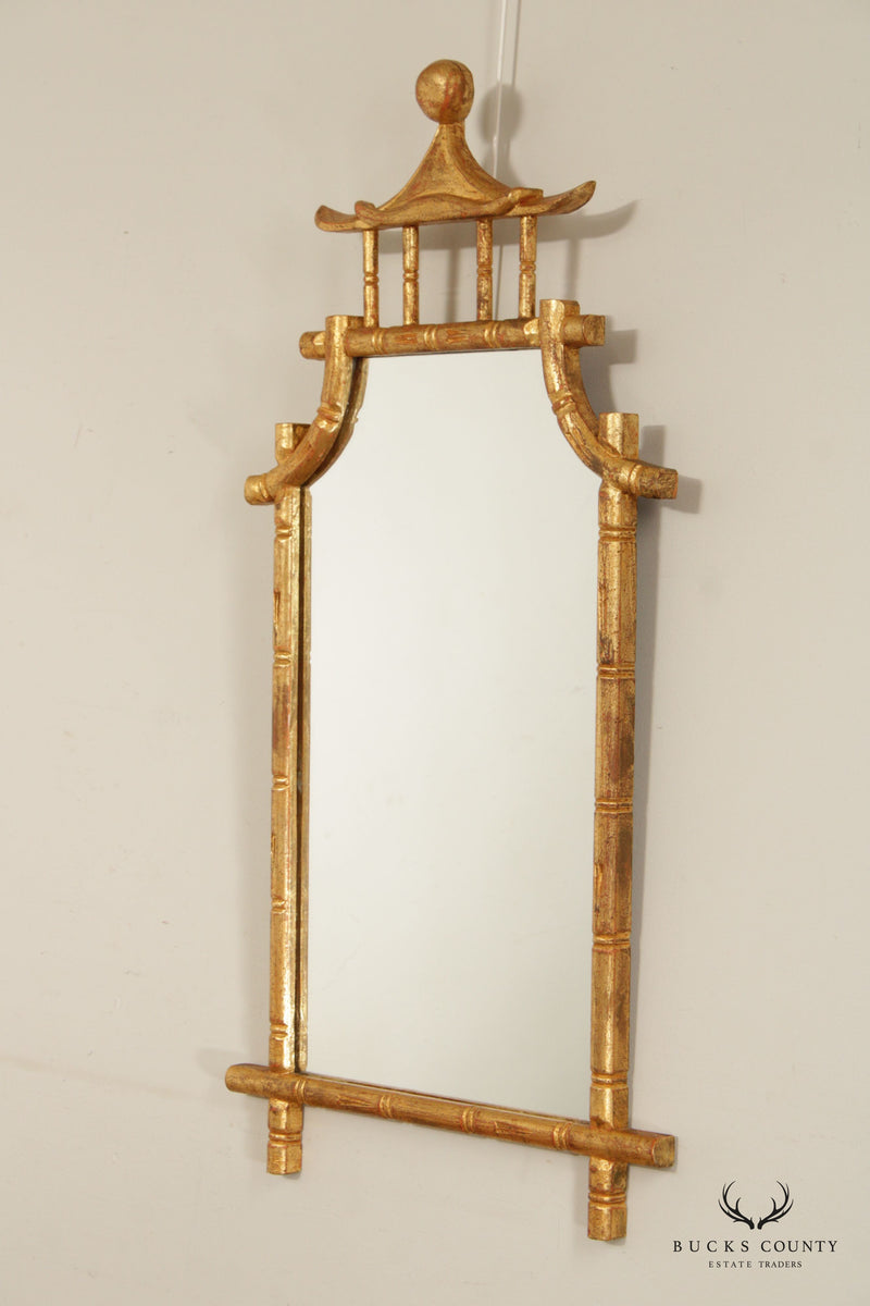 Chinoiserie Style Gilt Wood Faux Bamboo Pagoda Wall Mirror