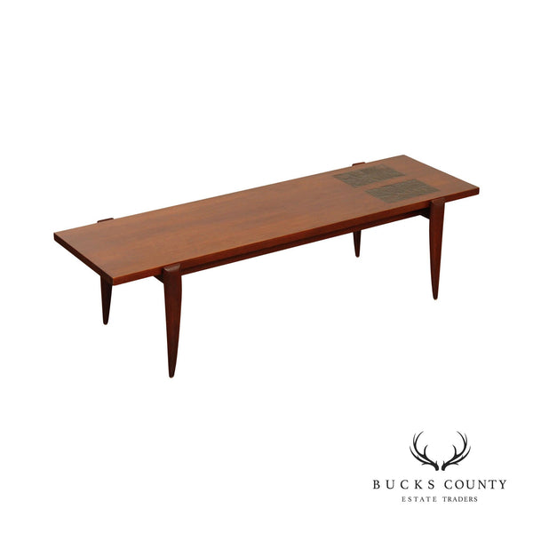 Mid Century Modern Asian Influenced Carved Walnut Coffee Table