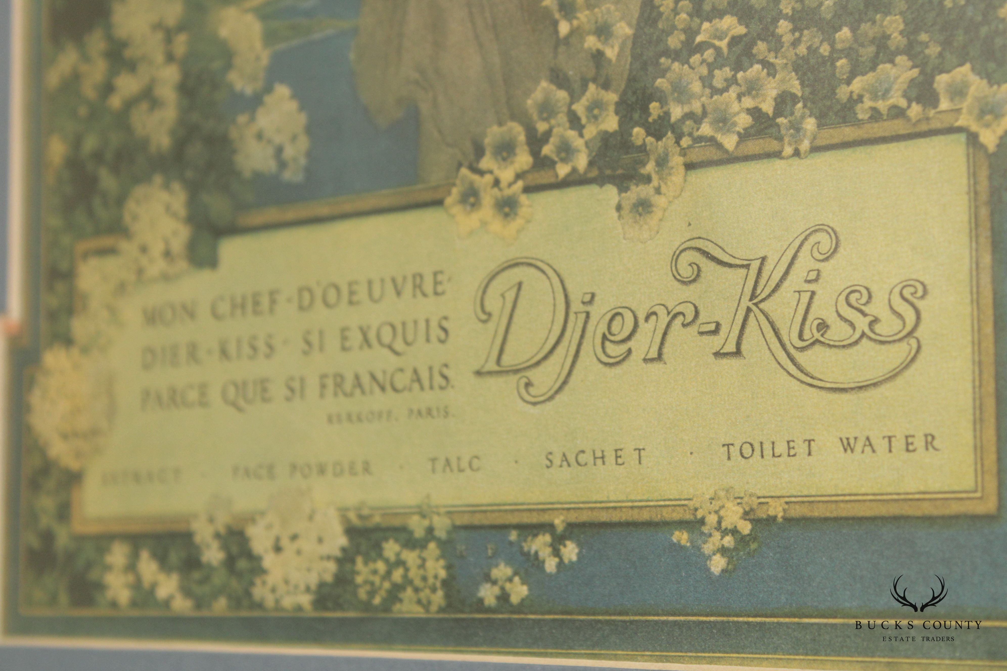 Maxfield Parrish Art Deco Framed 'Djer-Kiss' Perfume Advertisement