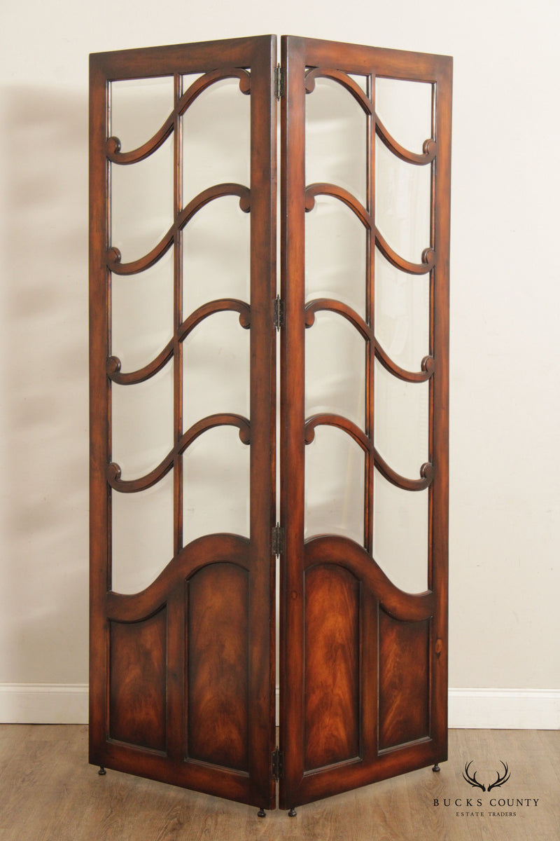 Mahogany and Glass Regency Style Two-Panel Folding Screen Room Divider