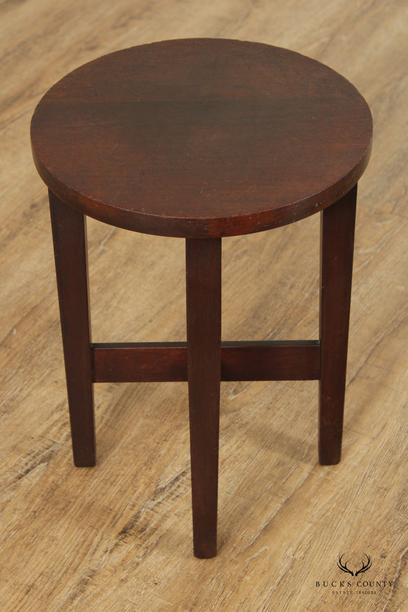 Antique Mission Style Mahogany Round Taboret Lamp Table