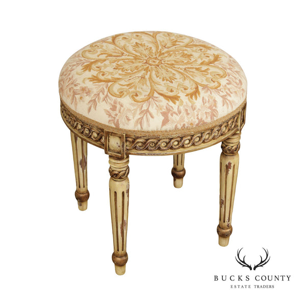 French Louis XVI Style Carved and Paint Decorated Stool