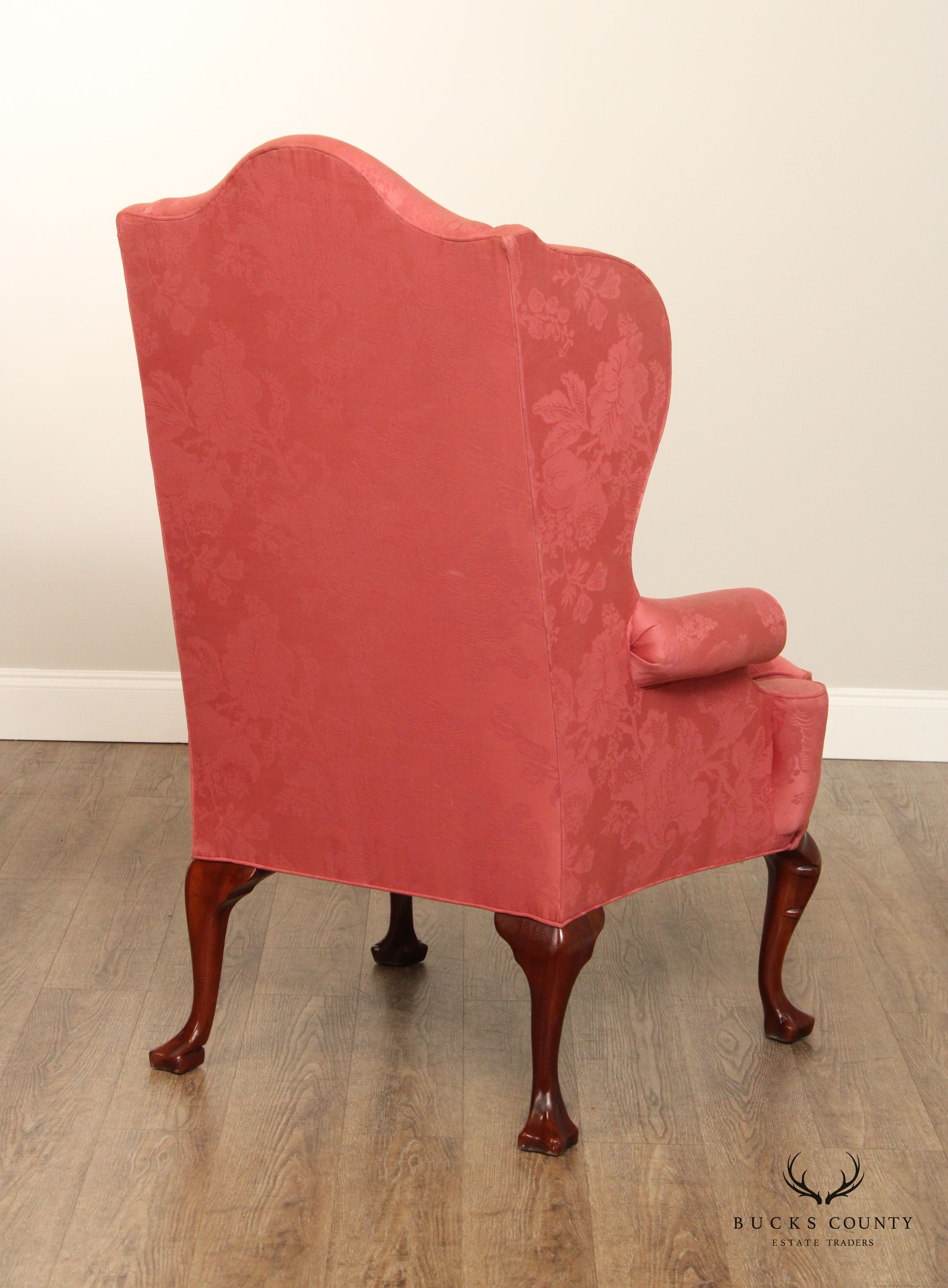 Hickory Chair Queen Anne Style Mahogany Wingback Armchair