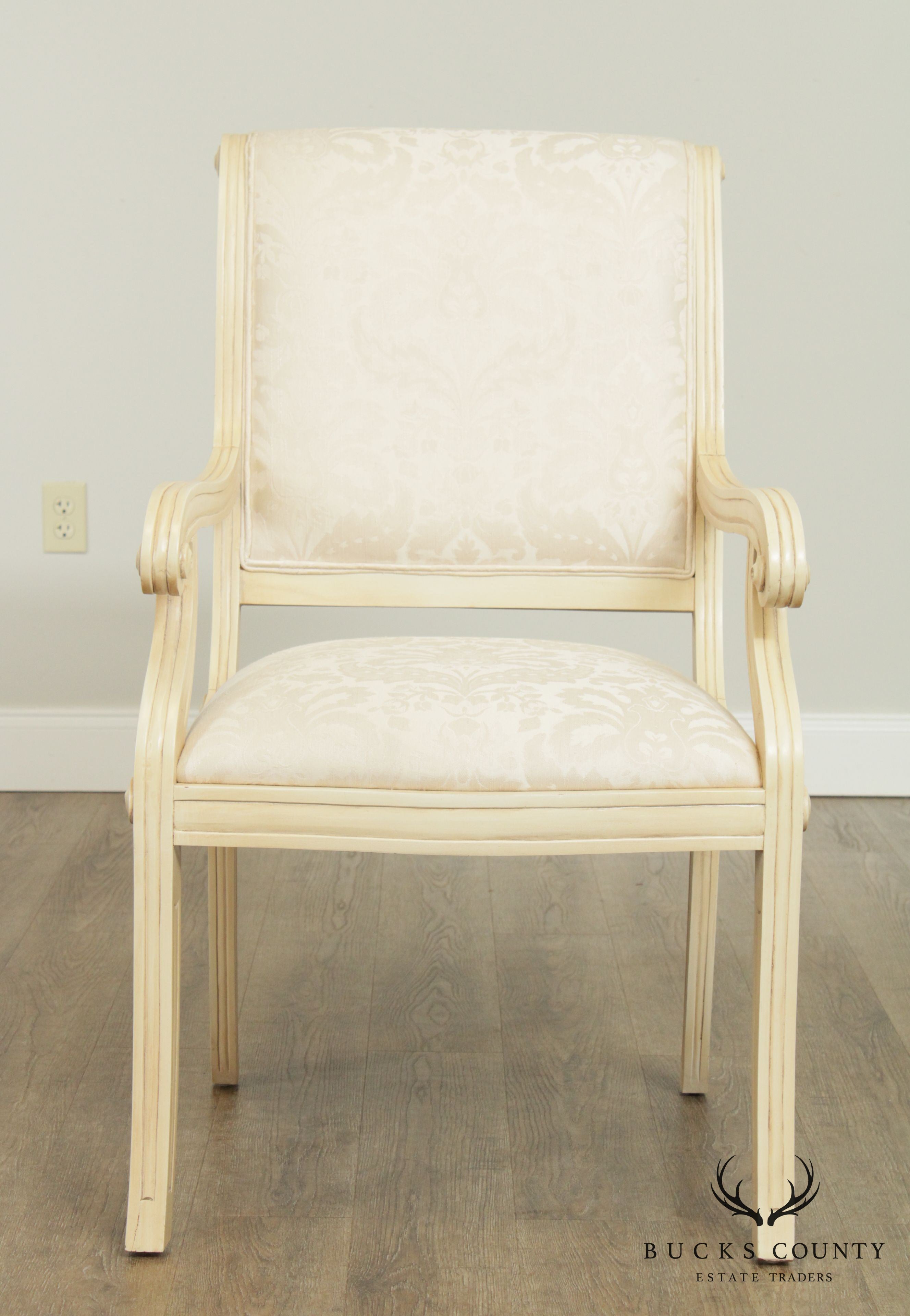 Andre Originals Custom Cream Painted & Upholstered Set 6 Regency Armchairs