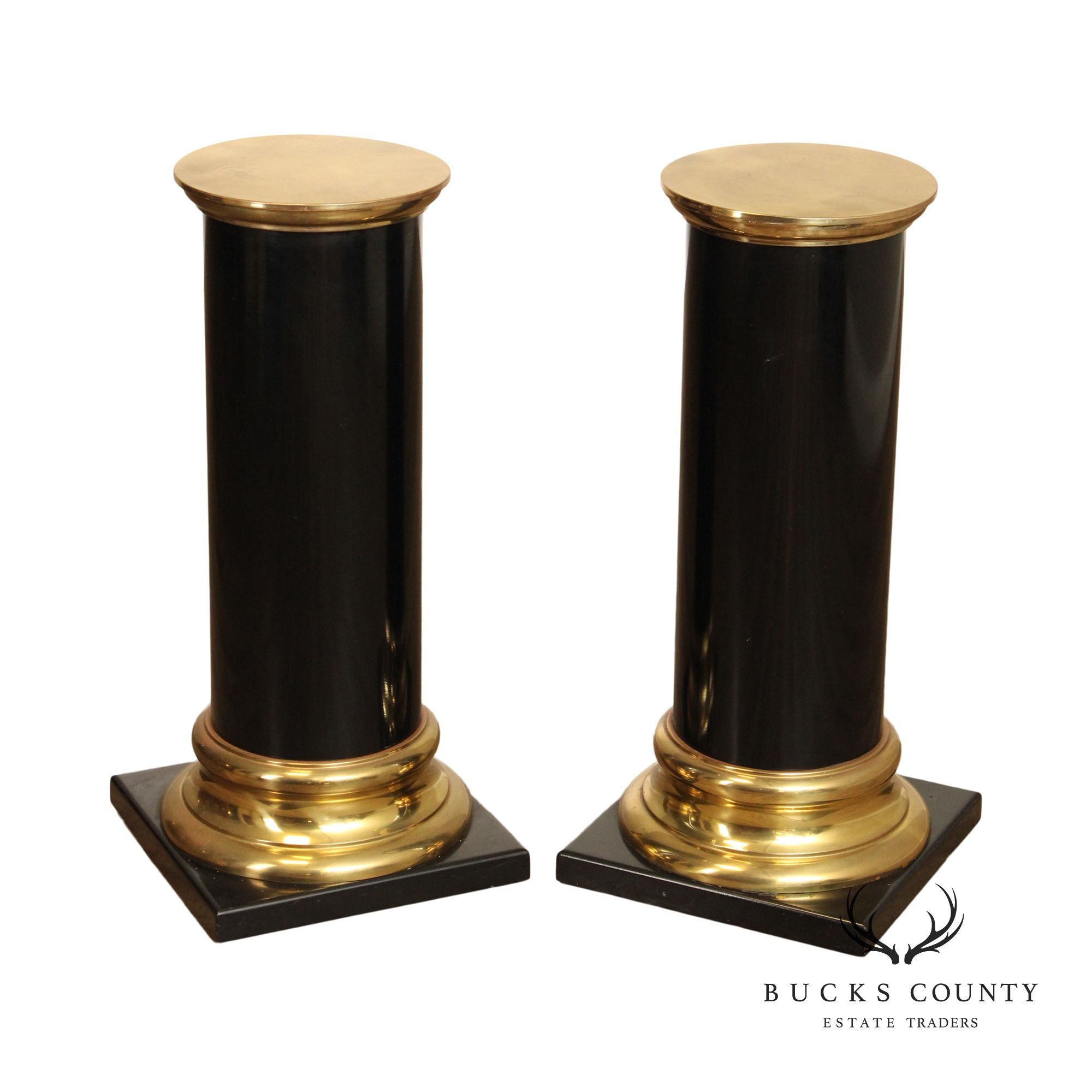 Italian Regency Style Pair of Lacquered Wood and Brass Pedestals