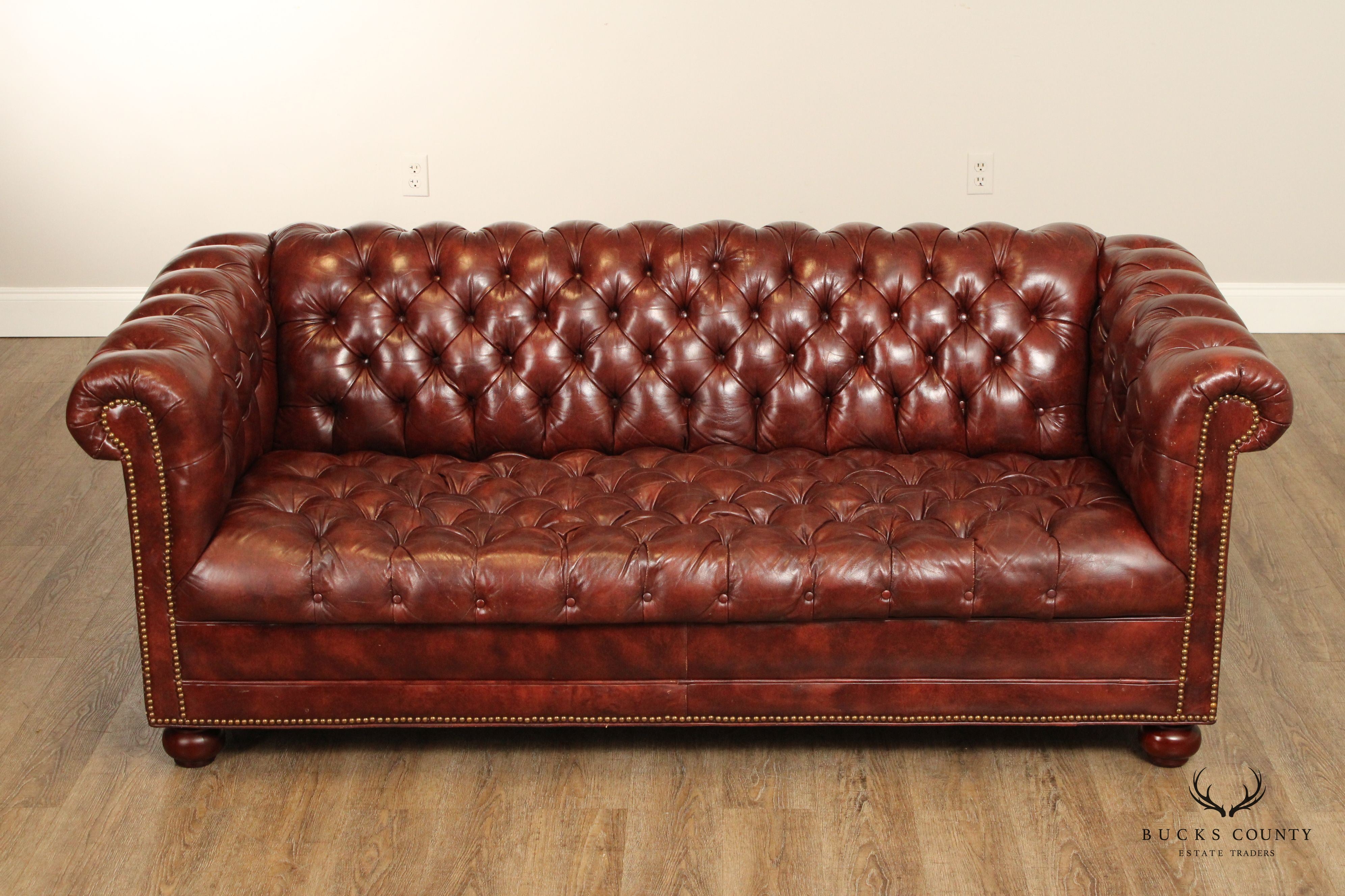 English Traditional Tufted Leather Chesterfield Style Sofa