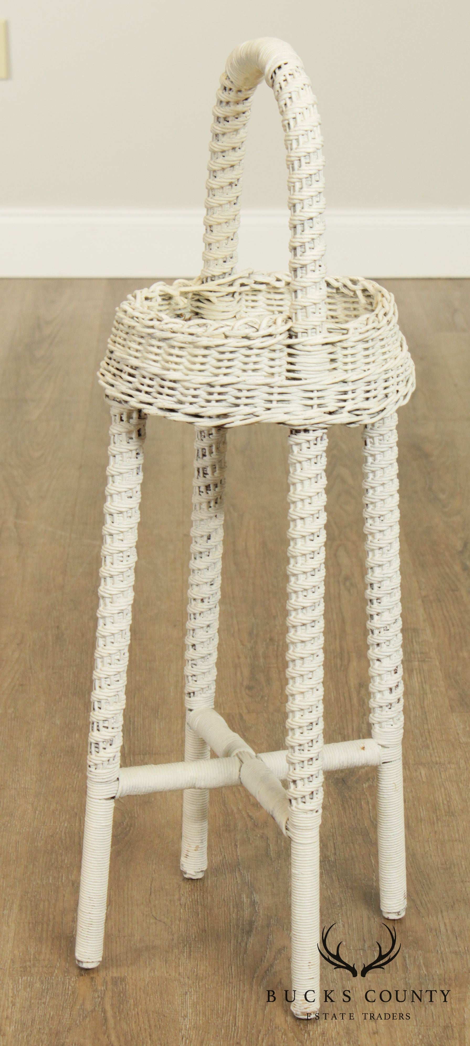 Vintage White Wicker Plant Stand