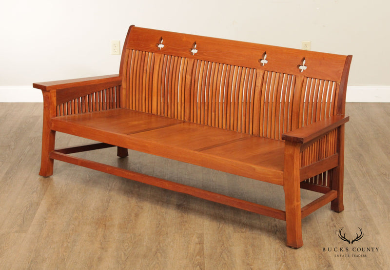 Arts & Crafts Style Long Teak Spindle Bench