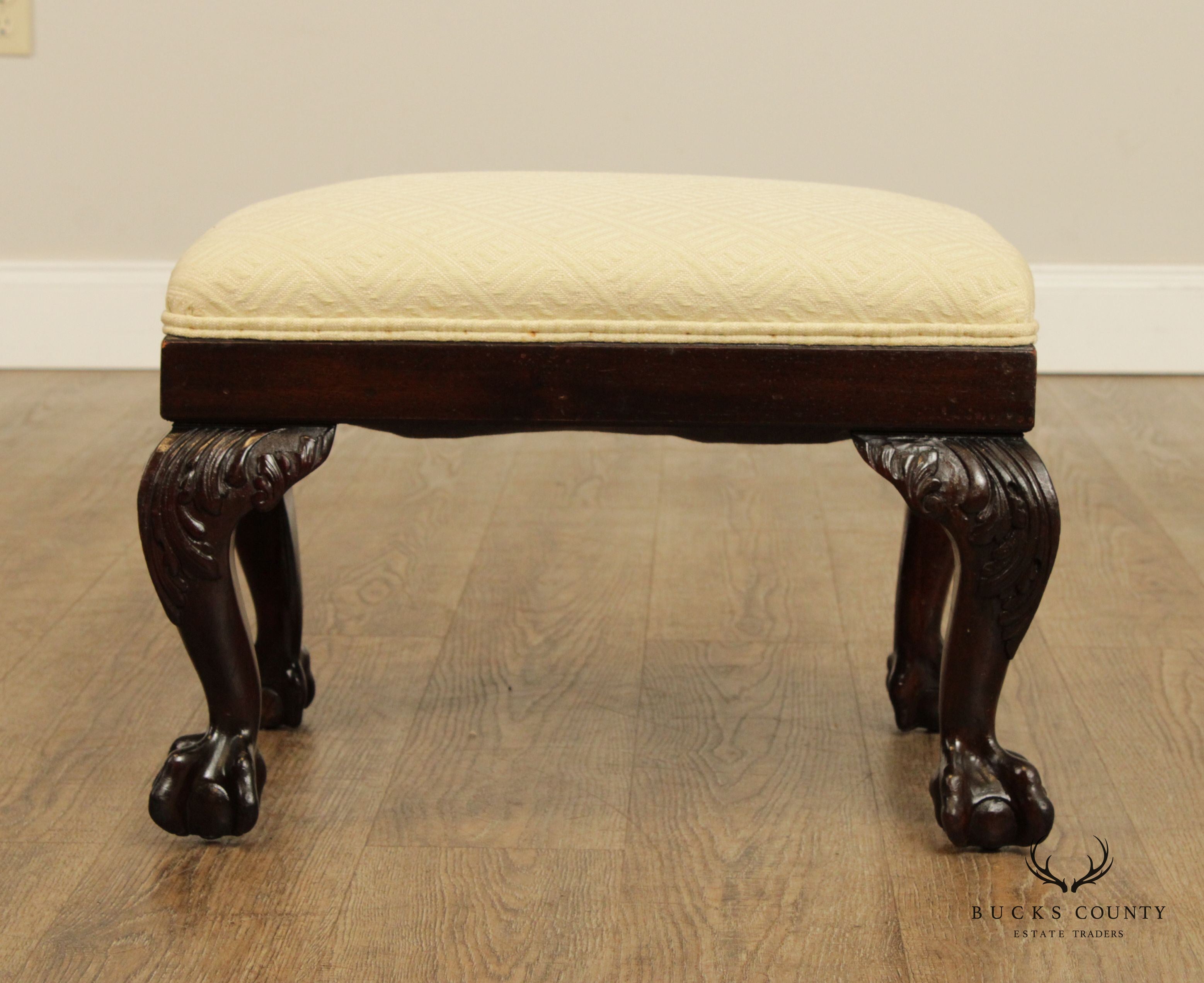 Georgian Style Vintage Carved Mahogany Low Stool or Ottoman