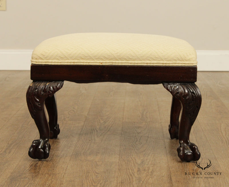 Georgian Style Vintage Carved Mahogany Low Stool or Ottoman