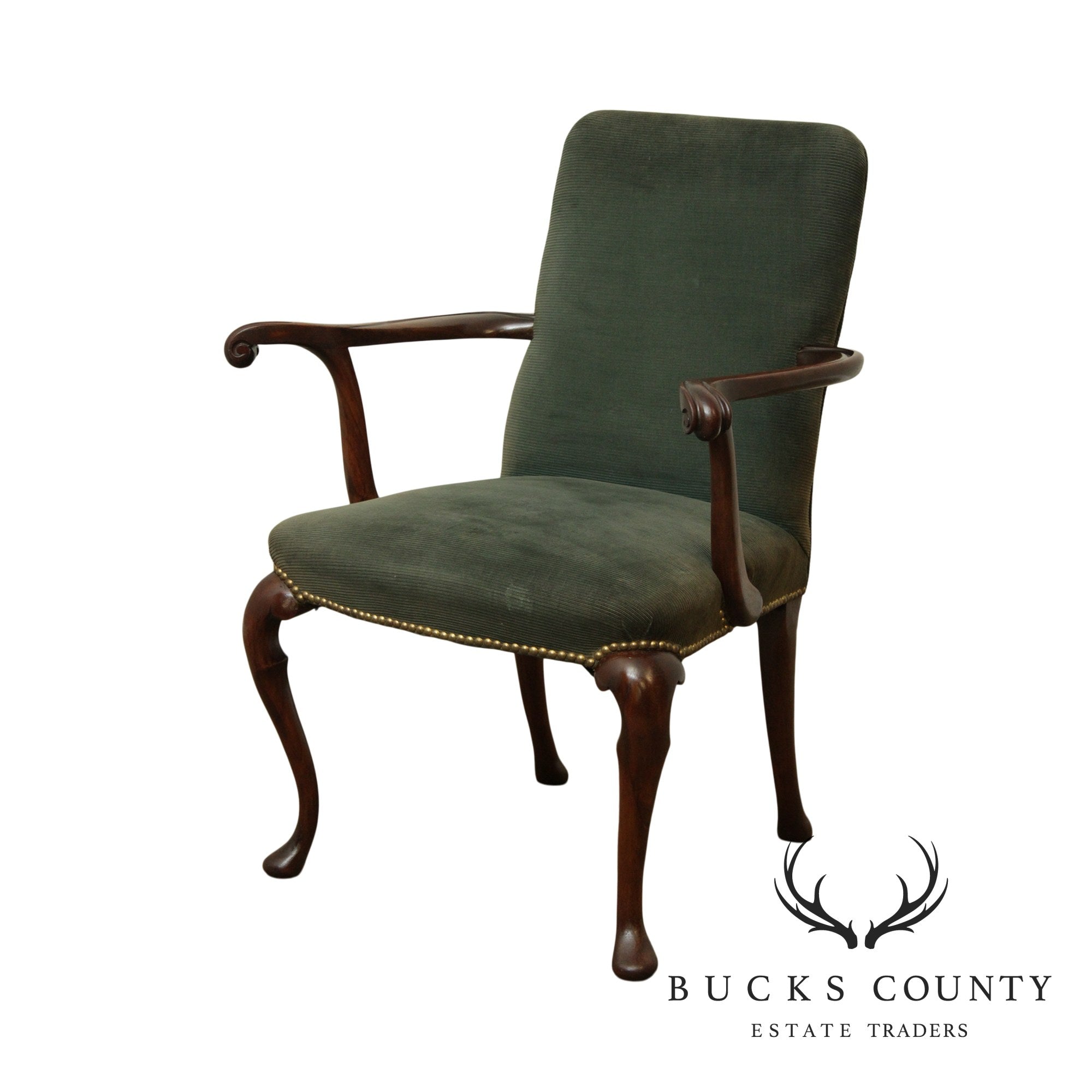 1920's Vintage Walnut Queen Anne Style Armchair