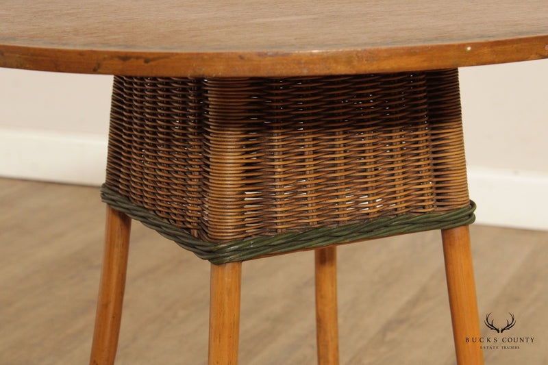 Victorian Style Wicker Rattan Round Side Table