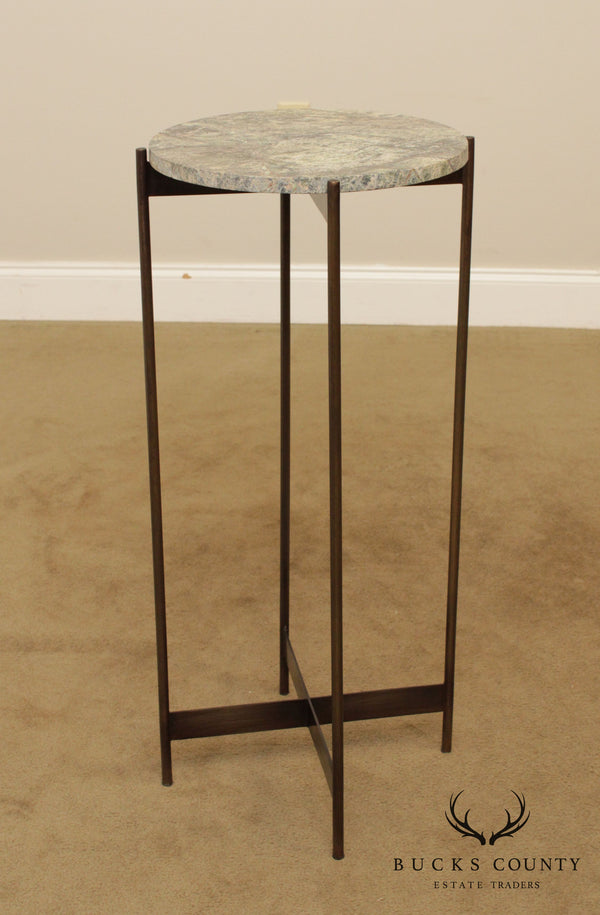 Modern Brass Base Round Marble Top Pedestal or Plant Stand