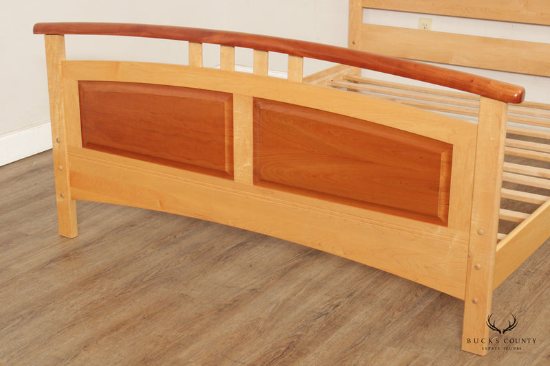Arts and Crafts Style Maple and Cherry Arched Queen Bed