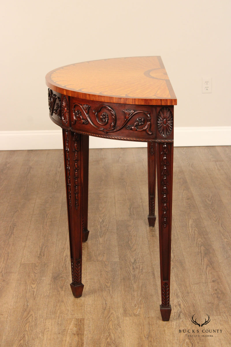 Henkel Harris Neoclassical Inlaid Mahogany Demilune Table
