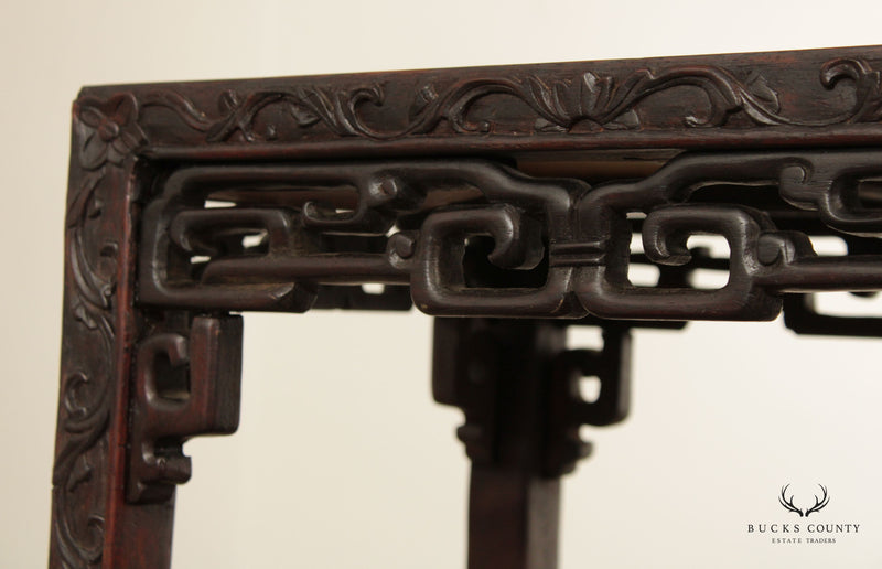 Antique 18th Century Chinese Carved Rosewood and White Marble Side Table