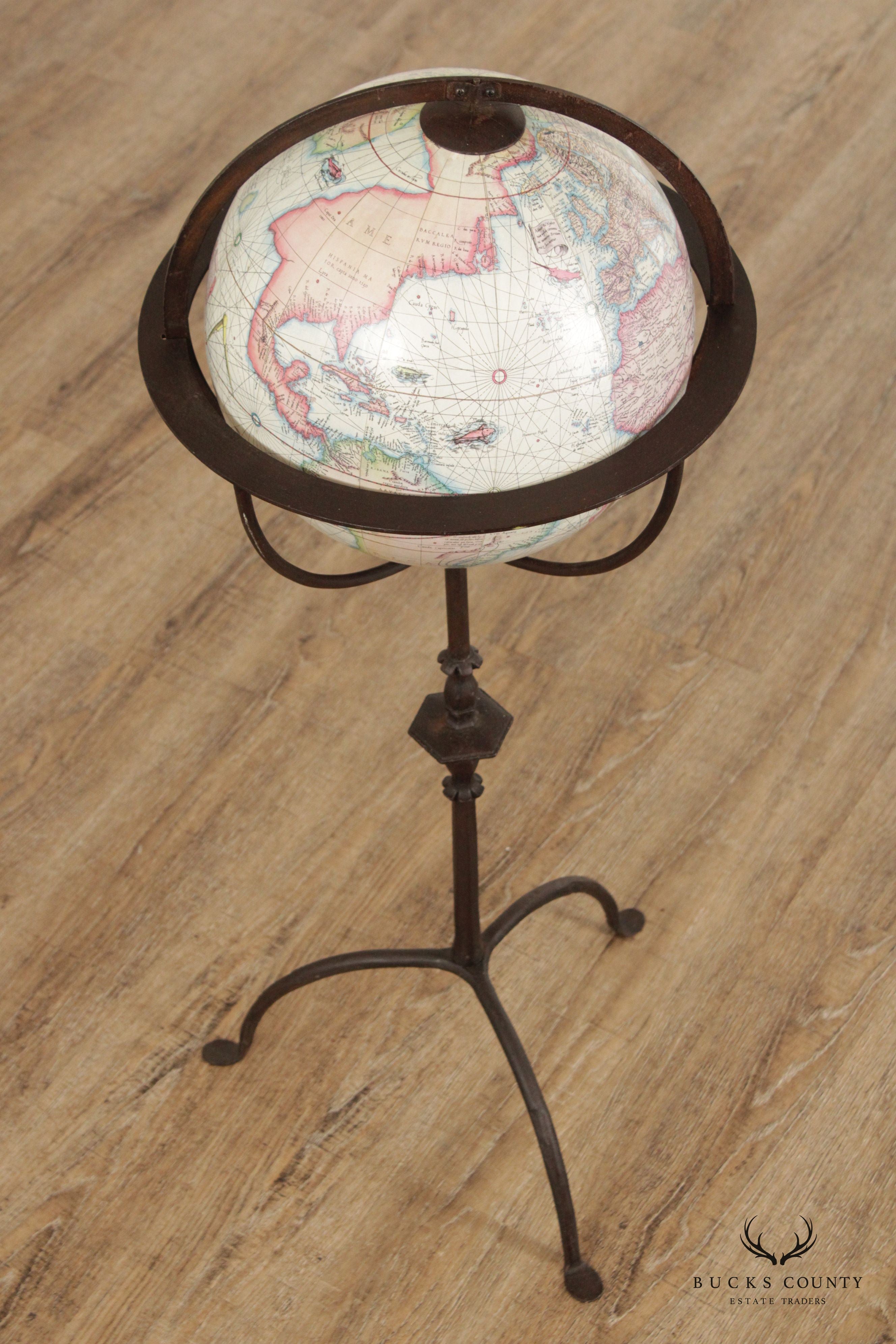 Spanish Baroque Style Vintage Globe on Iron Stand